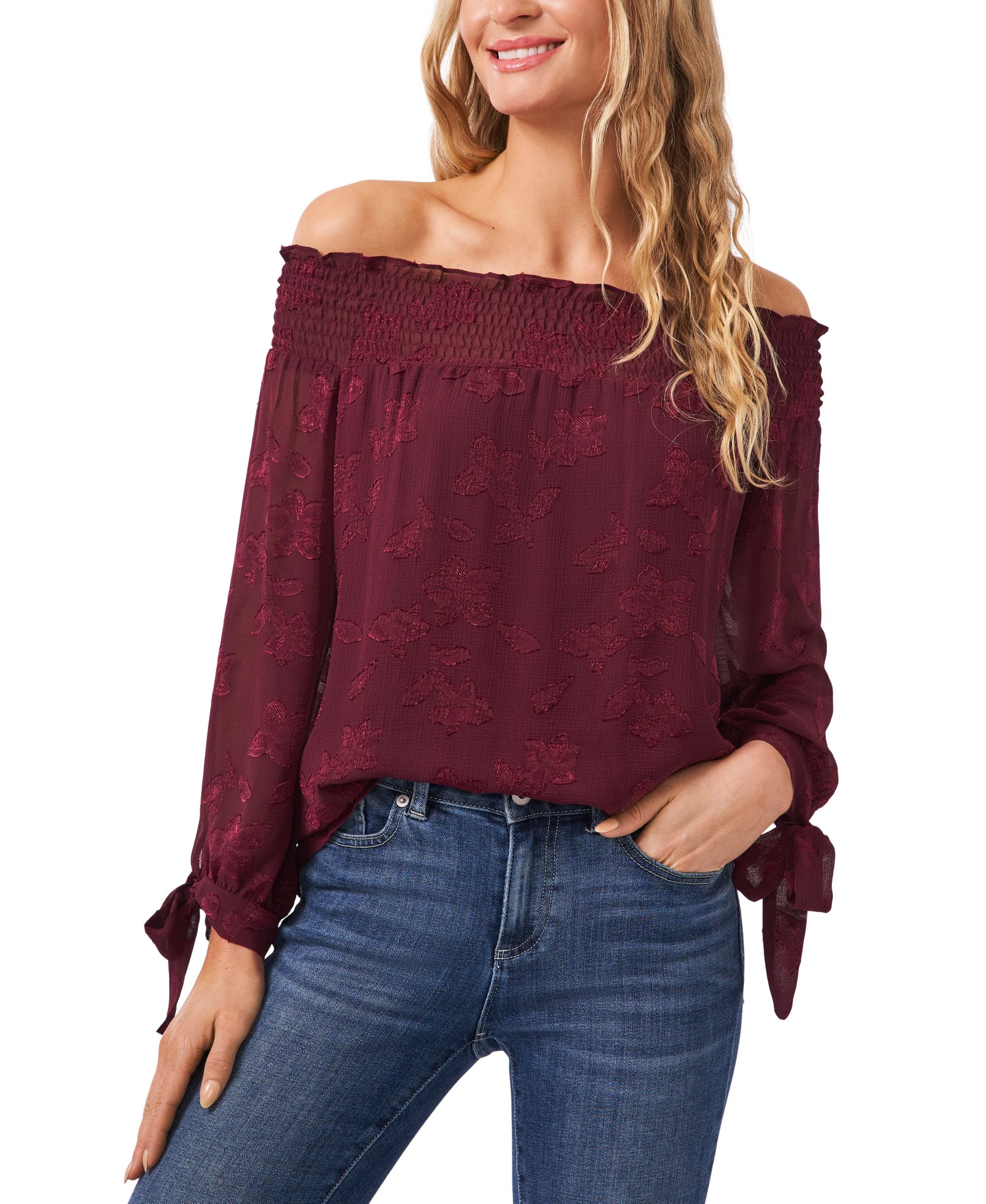 Cece Tie Cuff Off The Shoulder Premium Top