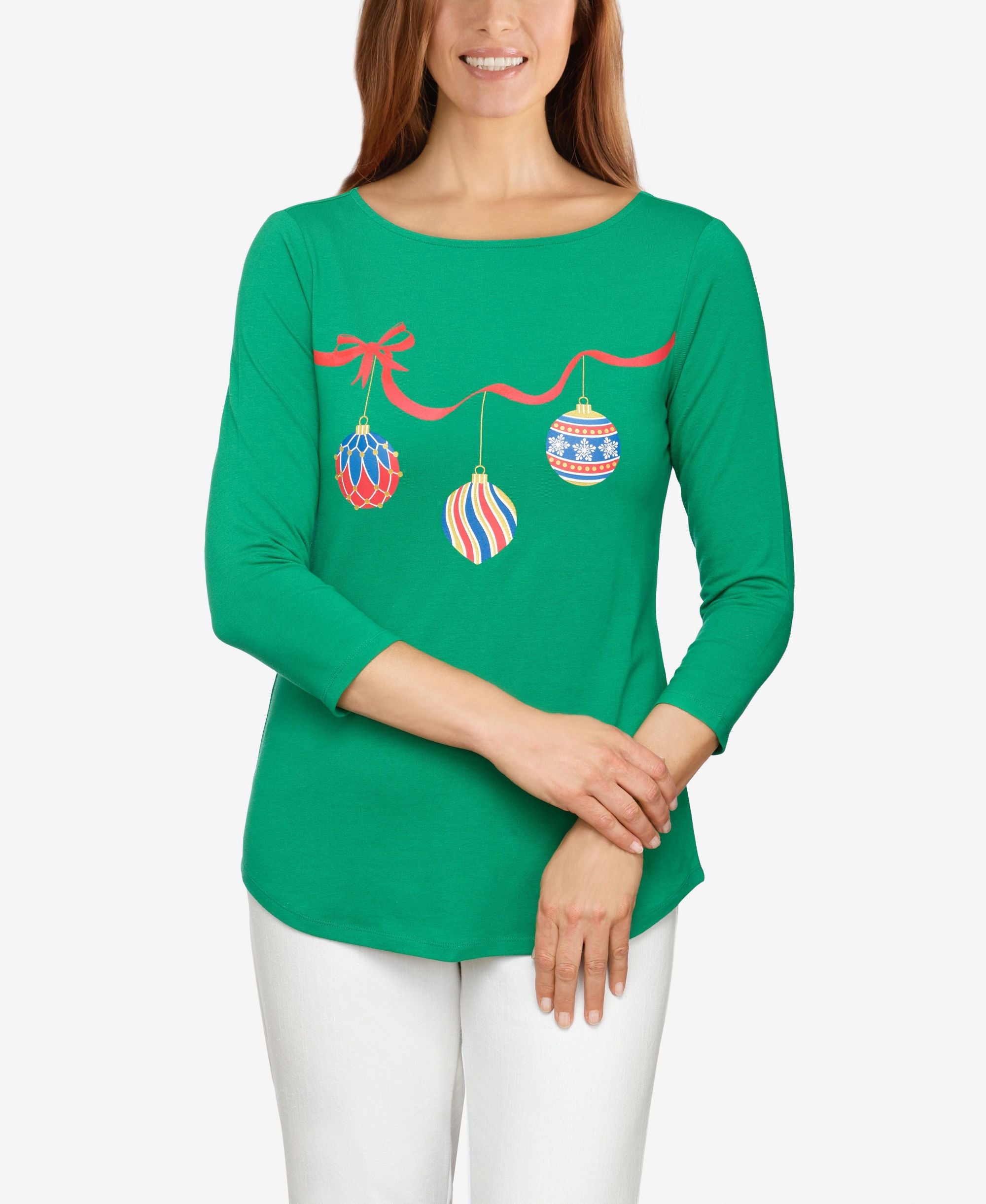 Ruby Rd. Womens Misses Festive Ornament Premium Top