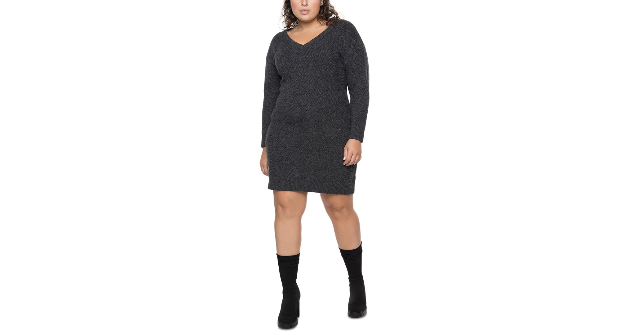 Black Tape Modern Plus Size Diamond Pattern Sweater Dress