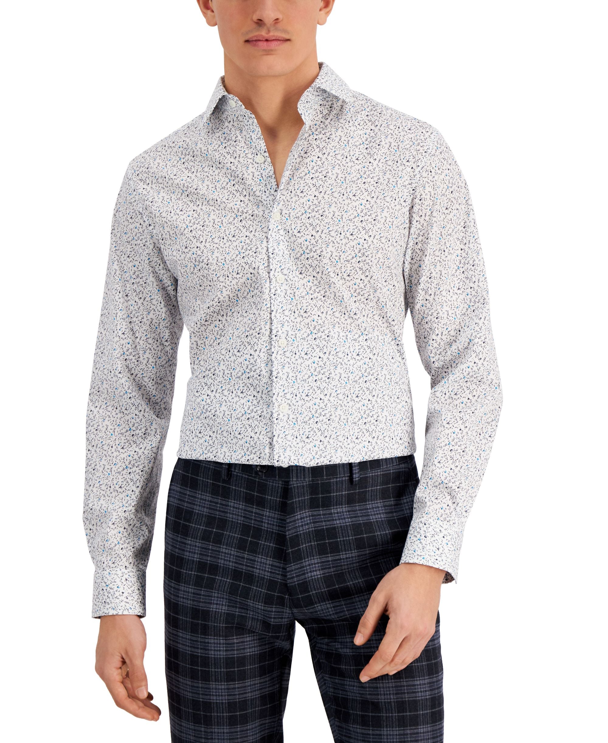 Bar III Mens Slim-Cut Fit Floral Dress Modern Shirt