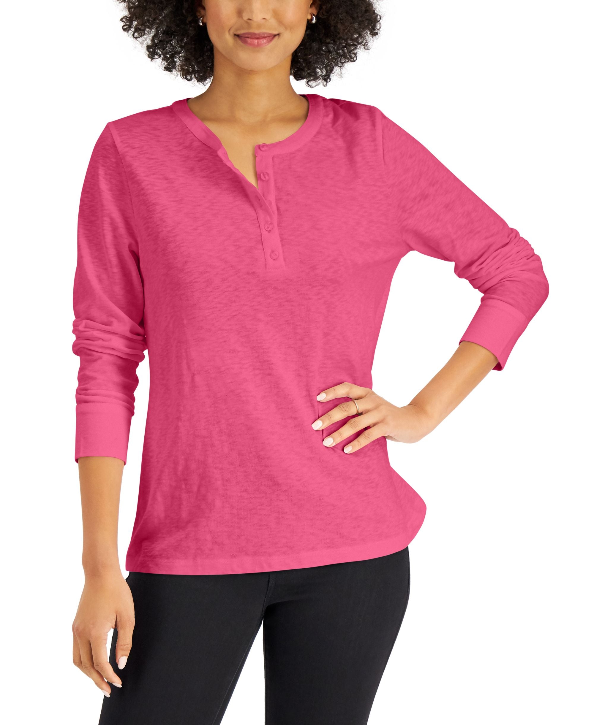 Karen Scott Long-Sleeve Cotton Henley