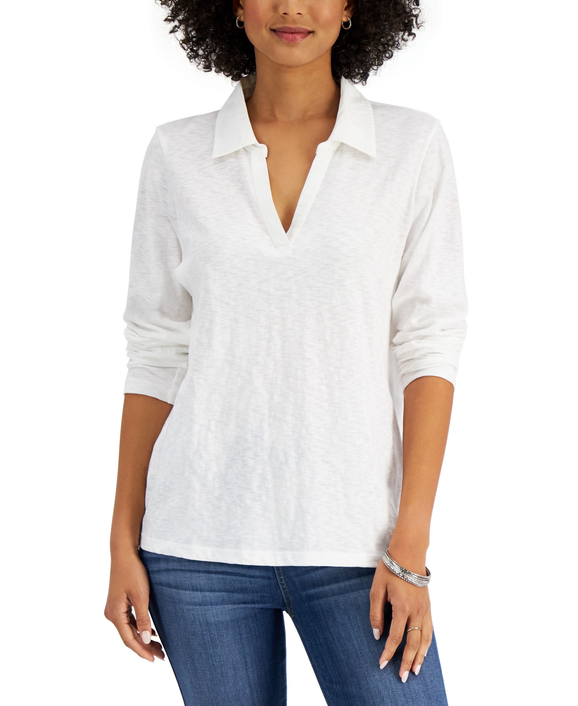 Karen Scott Petite Long-Sleeve Polo Premium Top