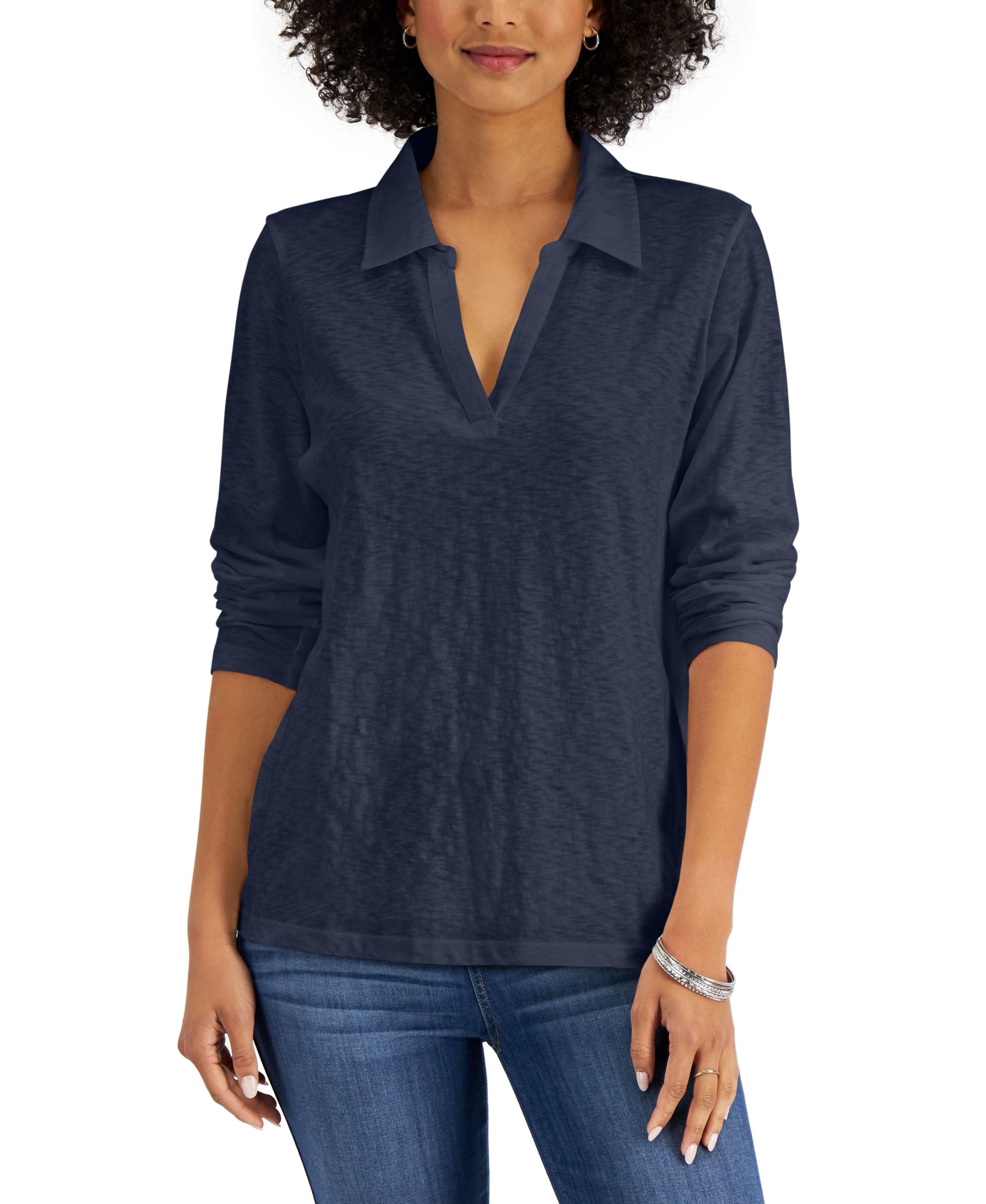 Karen Scott Cotton Long-Sleeve Polo