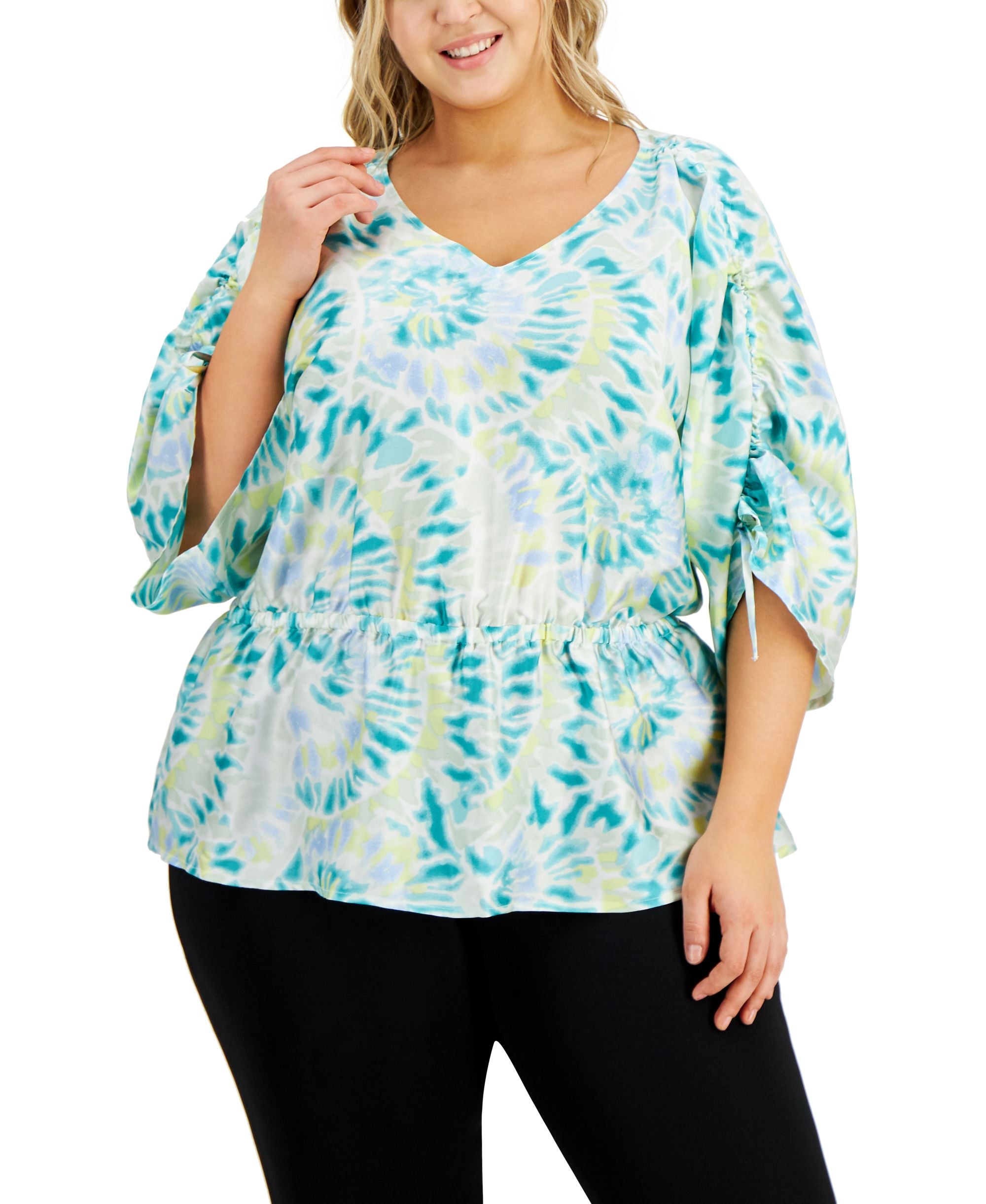 JM Collection Plus Size Ruched Sleeve Premium Top