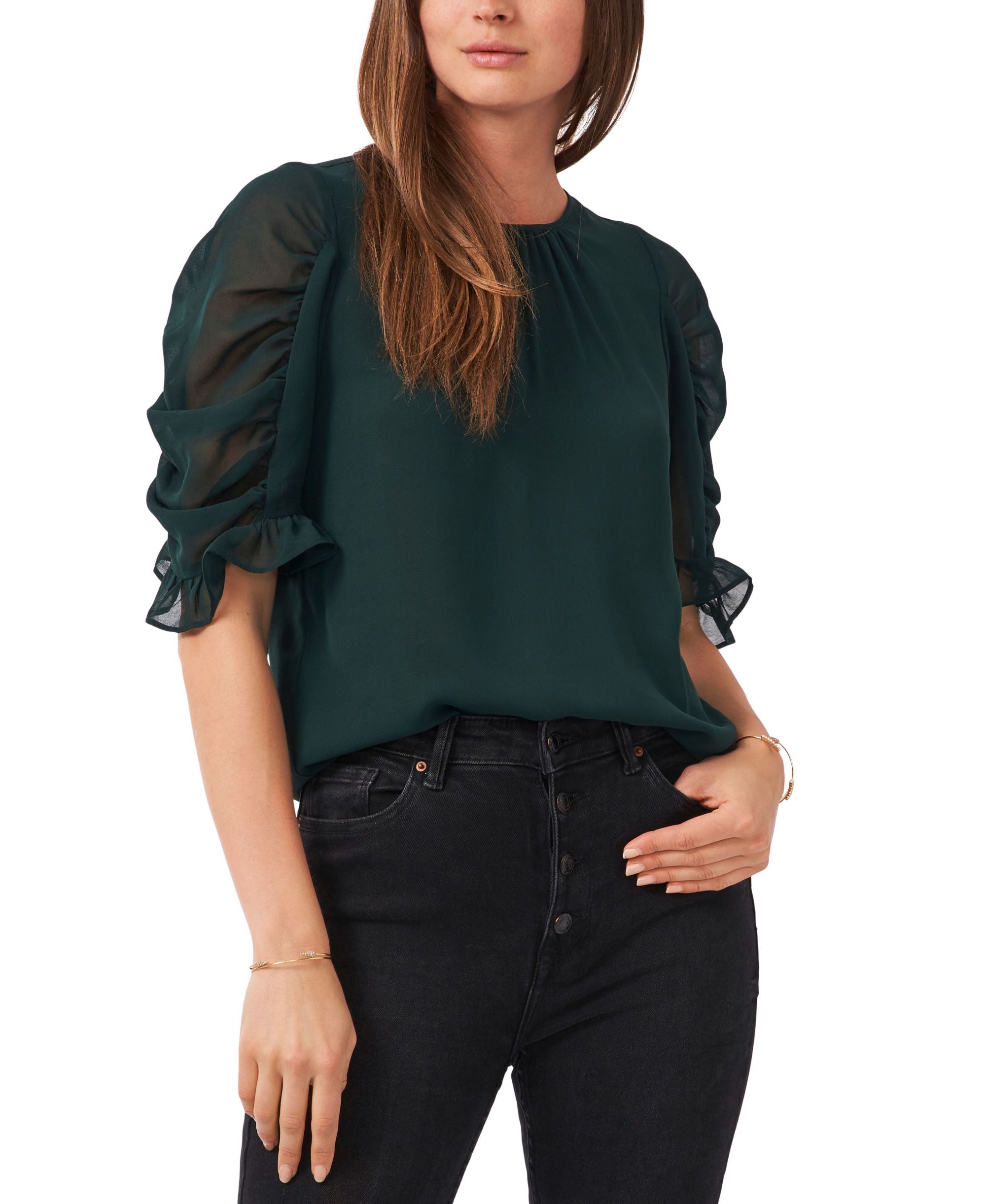 Gathered Ruffle-Sleeve Premium Top