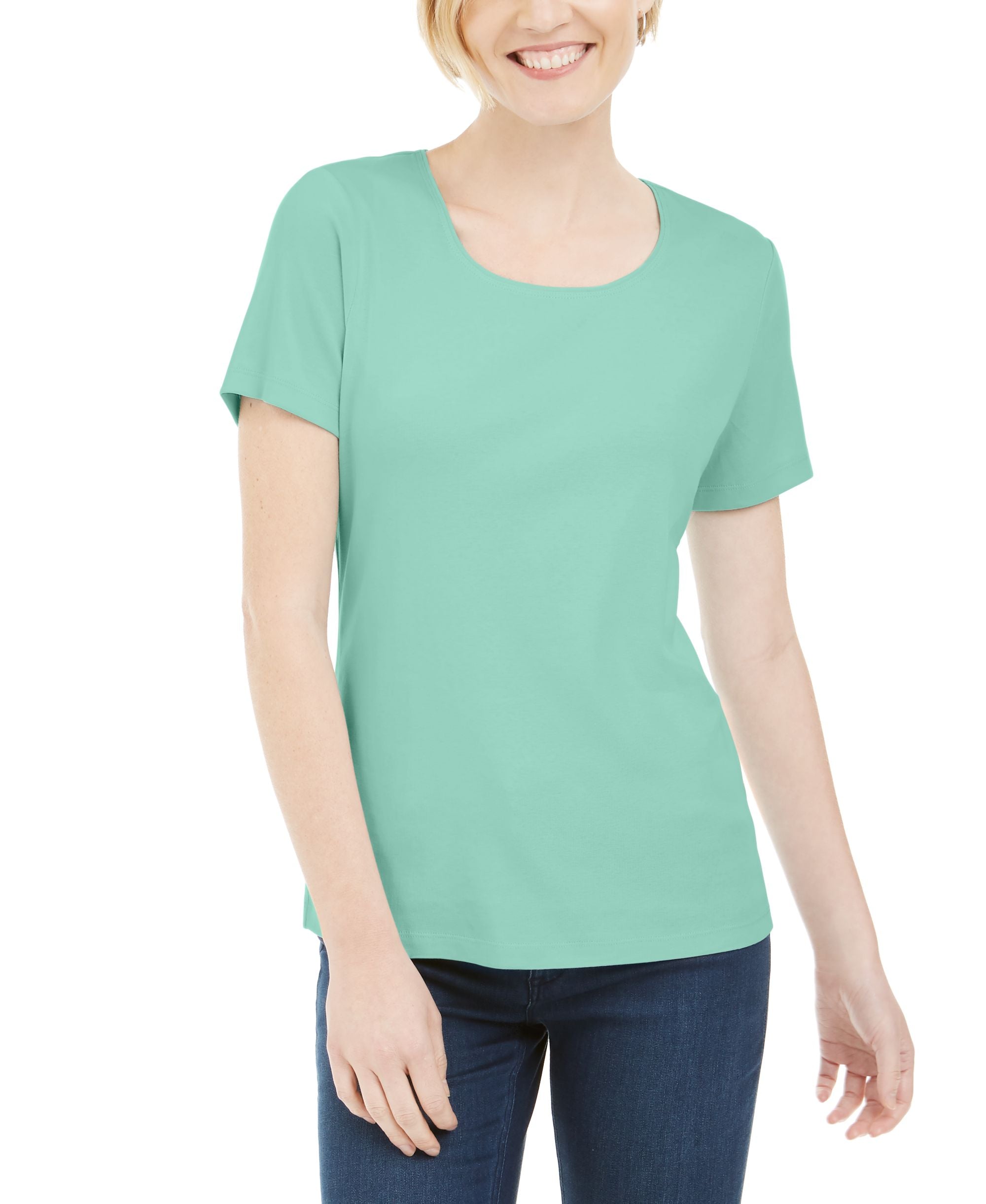 Karen Scott Petite Cotton Scoop Neck Premium Top