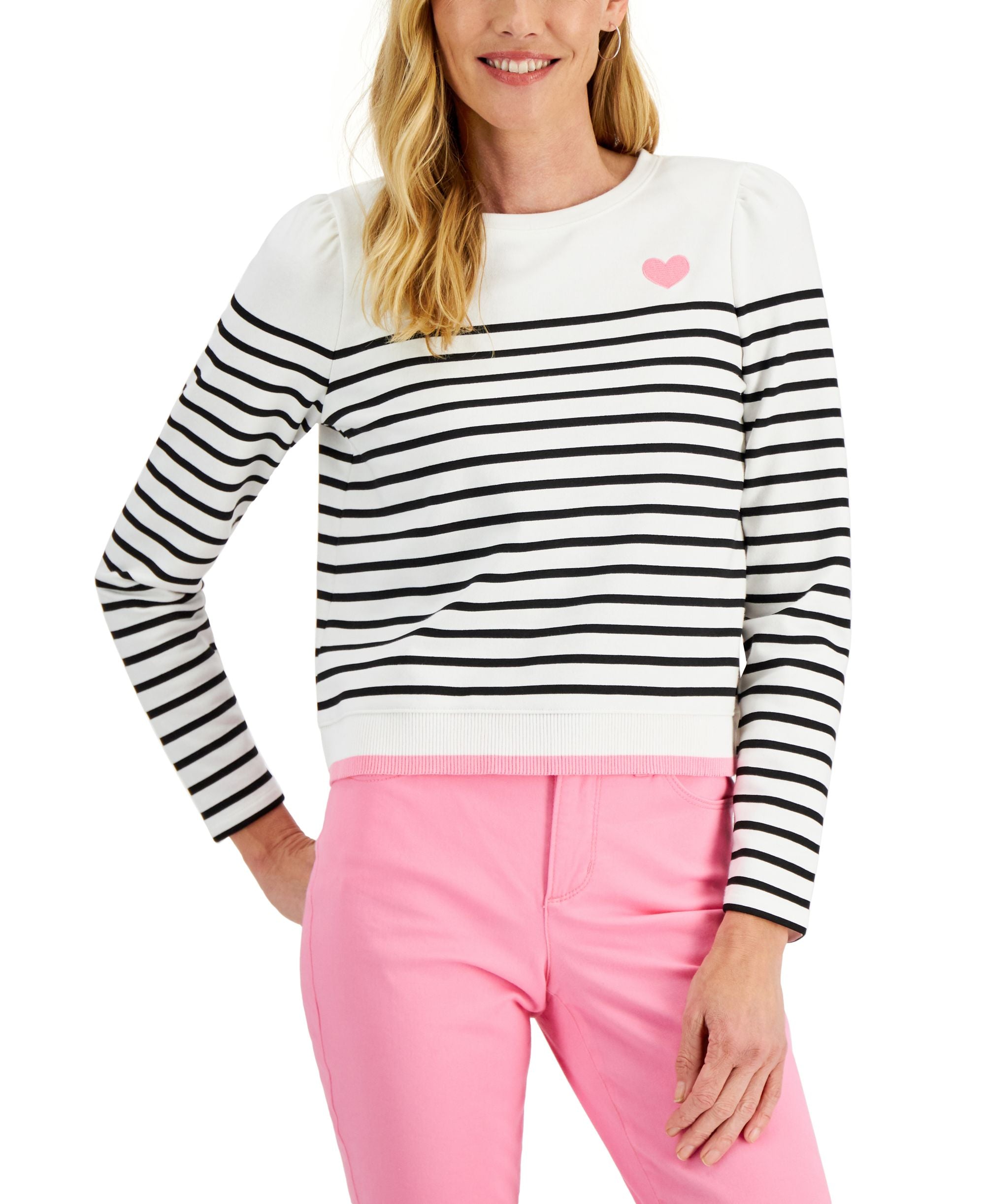 Charter Club Petite Striped Puff-Sleeve Premium Top
