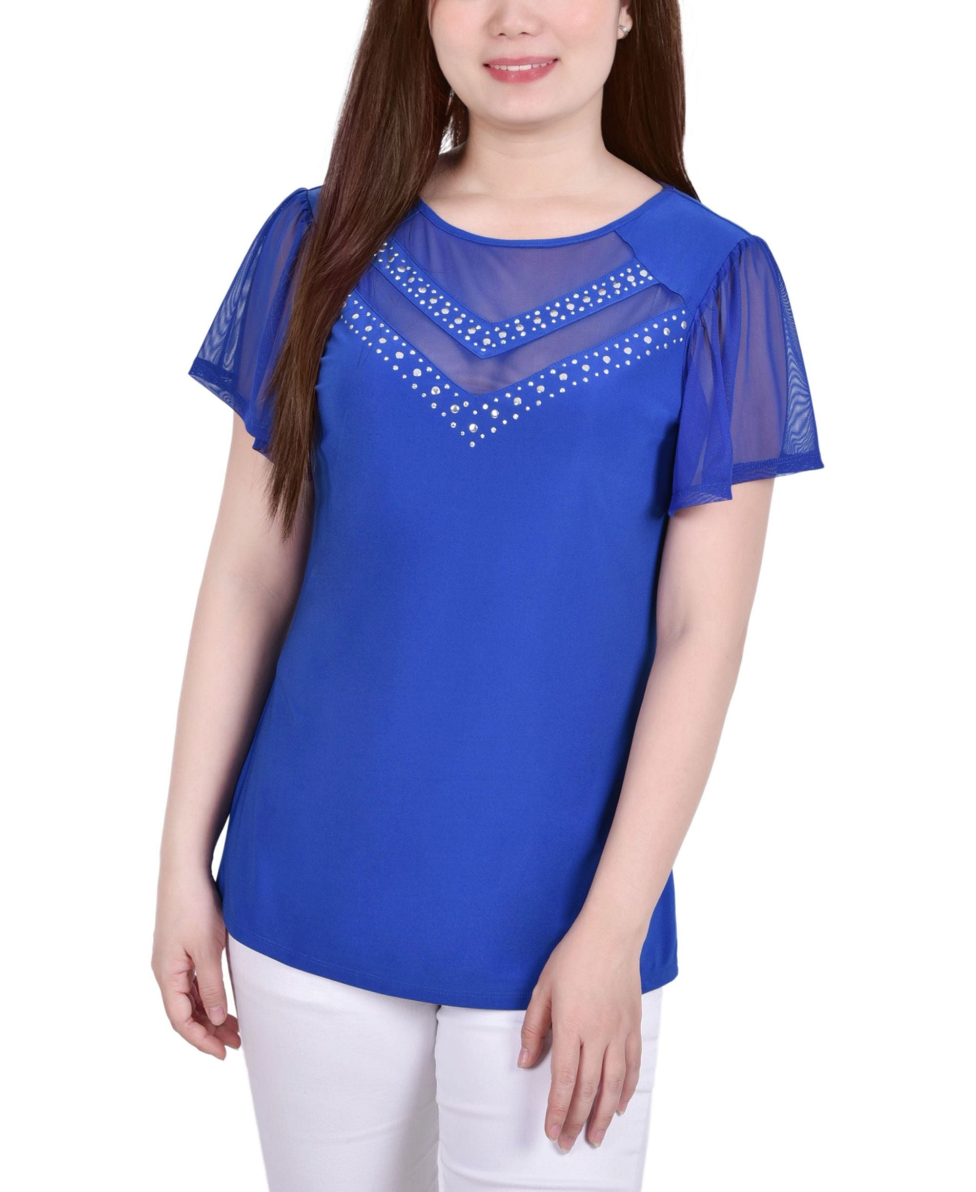 Womens Studded Premium Top With Mesh Details