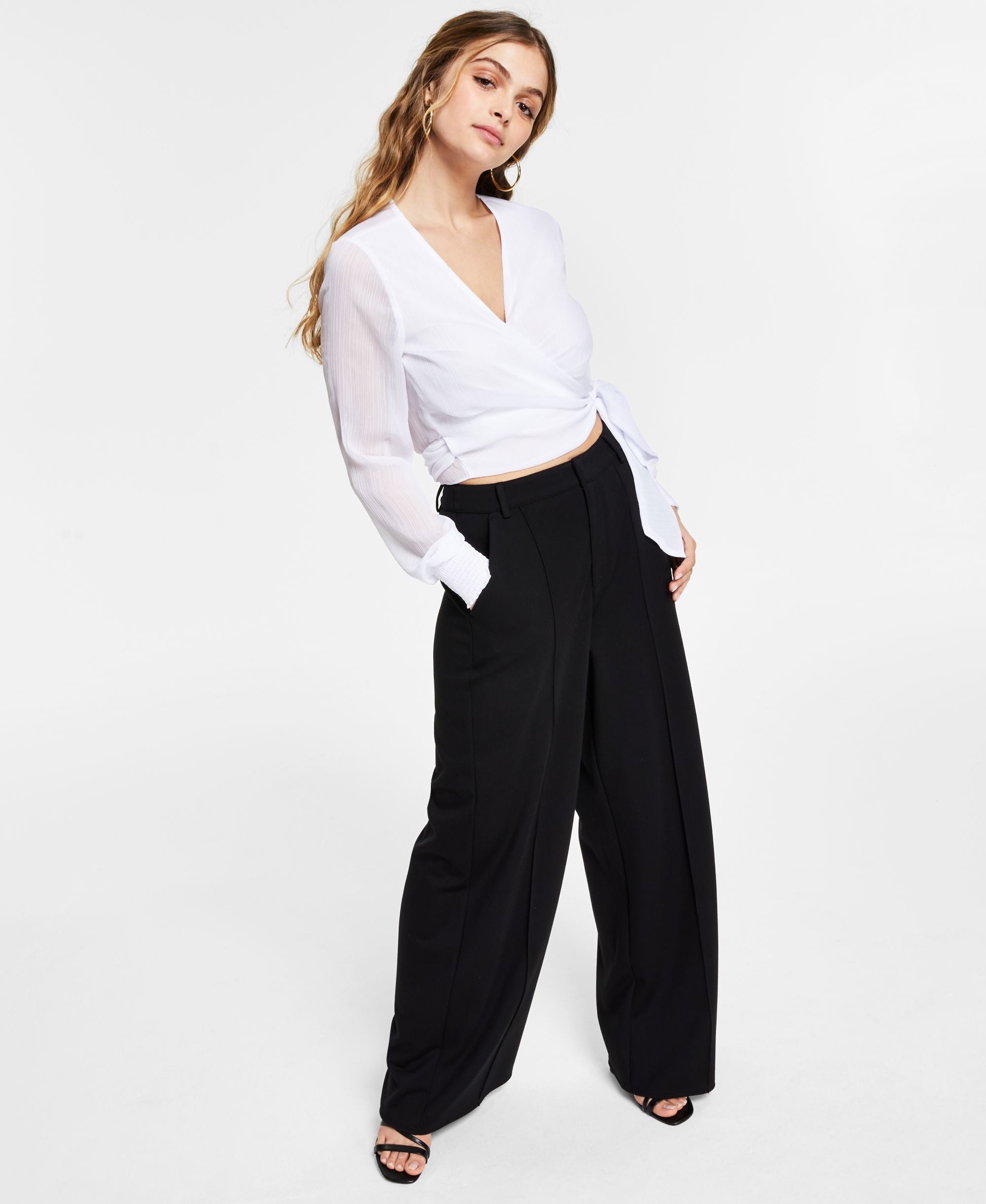Bar III Tie-Waist Wrap Signature Blouse