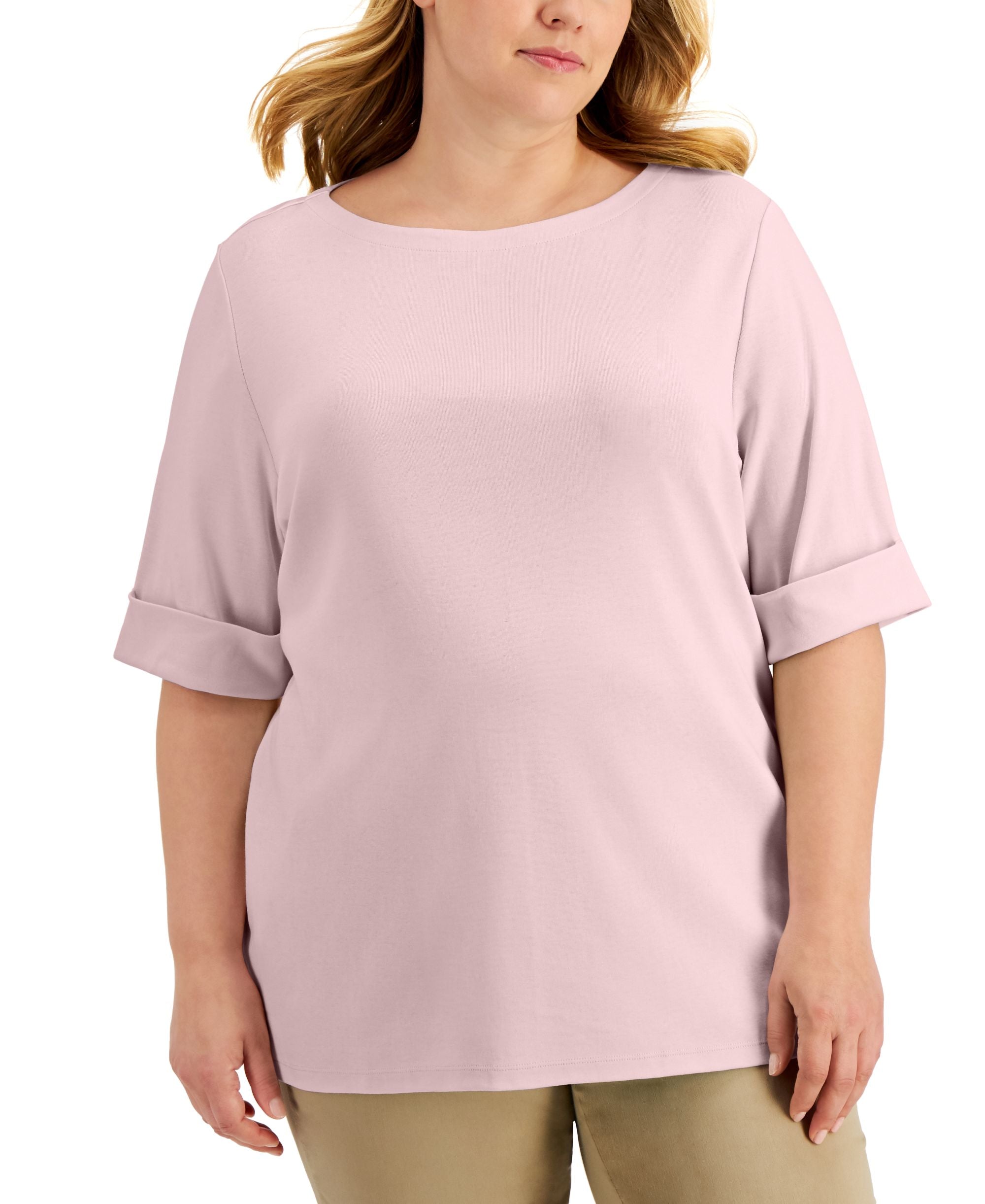 Karen Scott Plus Size Cotton Elbow Sleeve Premium Top