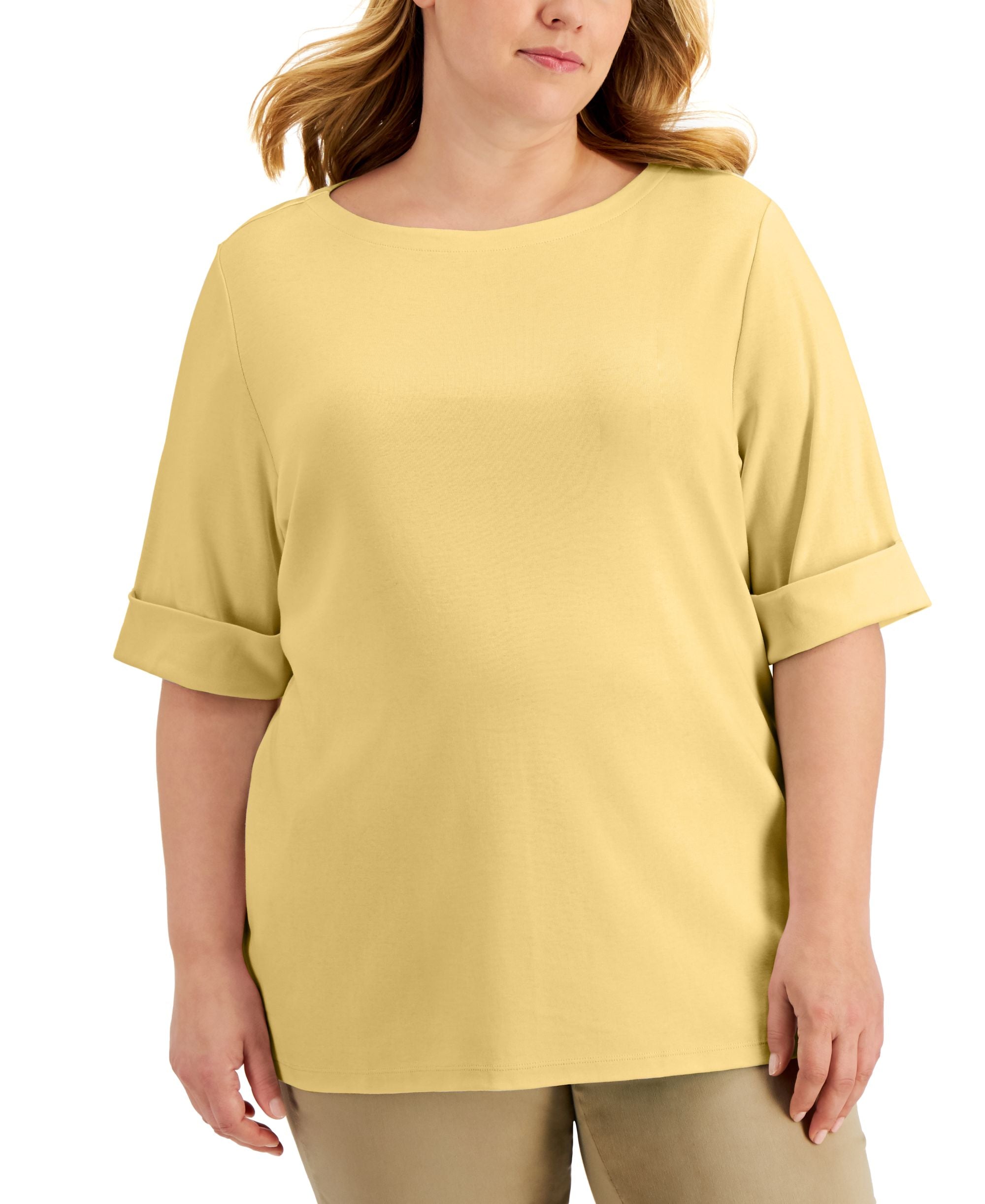 Karen Scott Plus Size Cotton Elbow Sleeve Premium Top