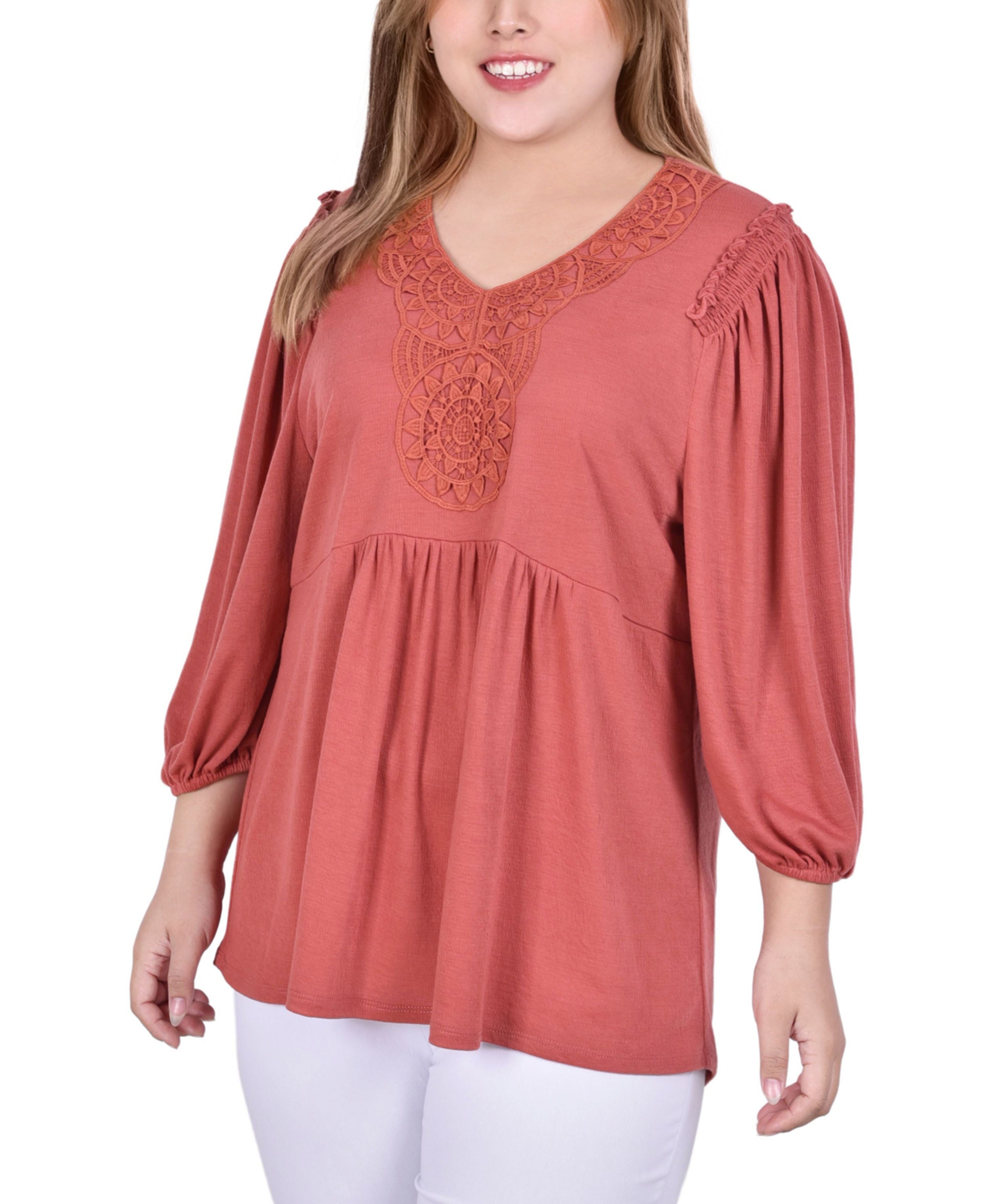 Plus Size 3/4 Sleeve Knit Gauze Premium Top