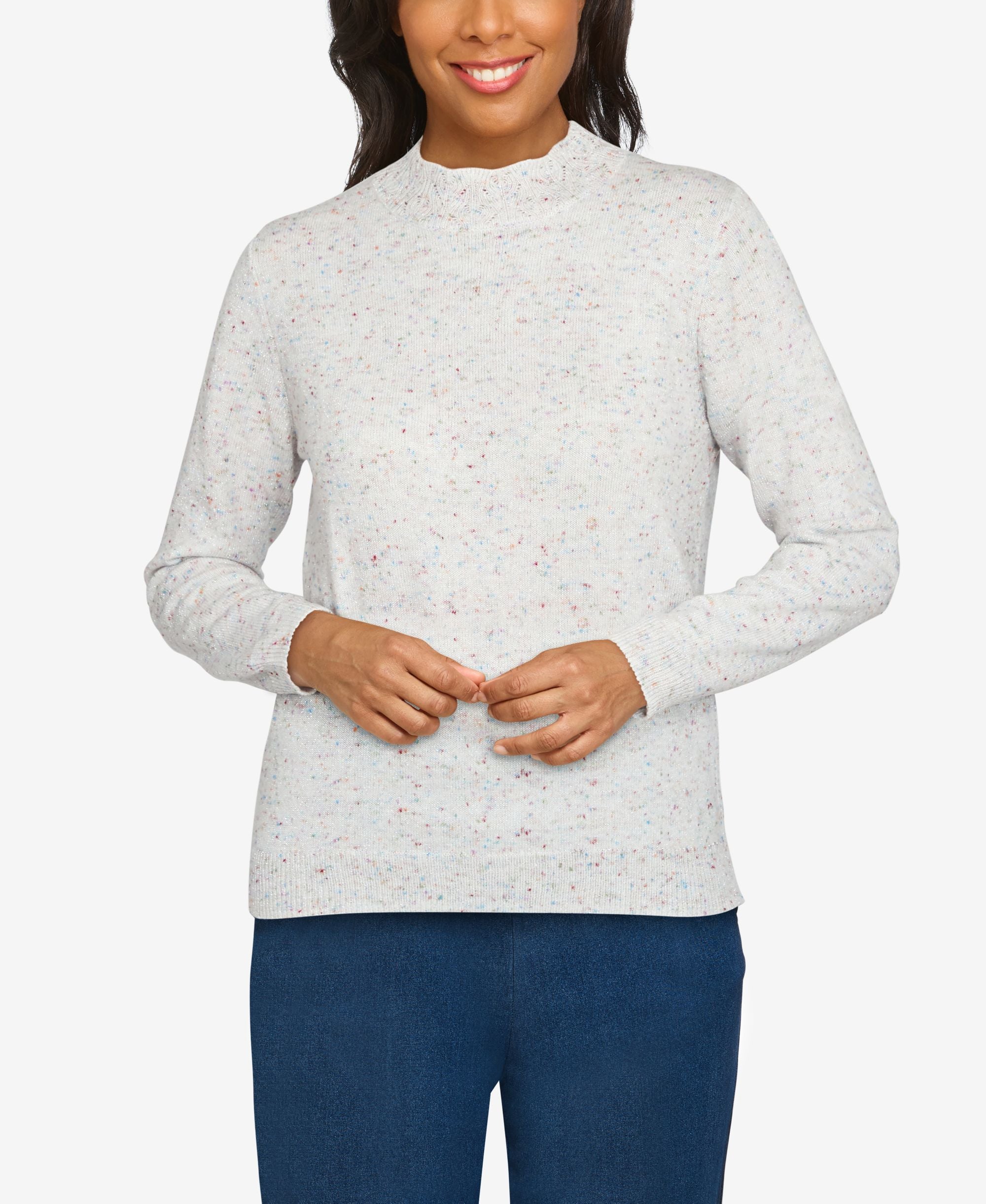 Womens Missy Classics Mock Neck Cash Melon Sweater