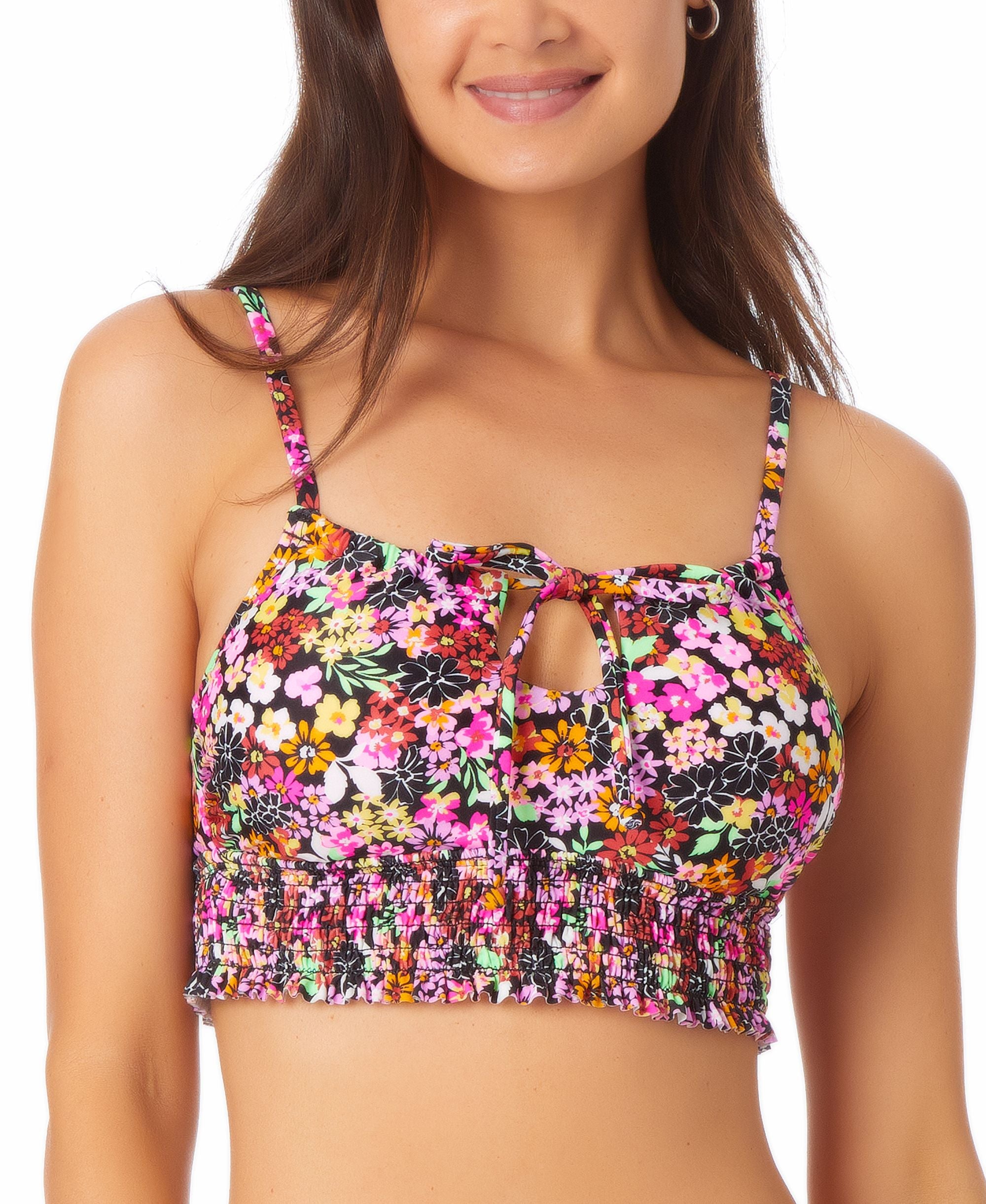 Juniors' Printed Longline Bikini Premium Top