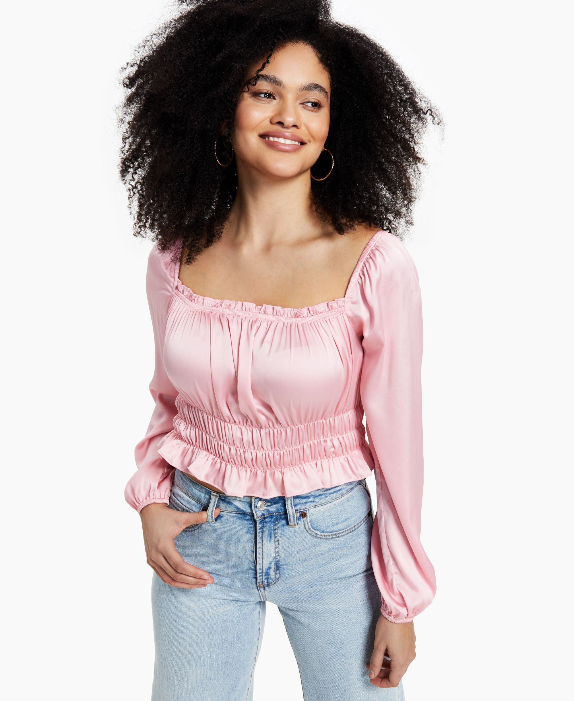 Bar III Square Neck Smocked Signature Blouse