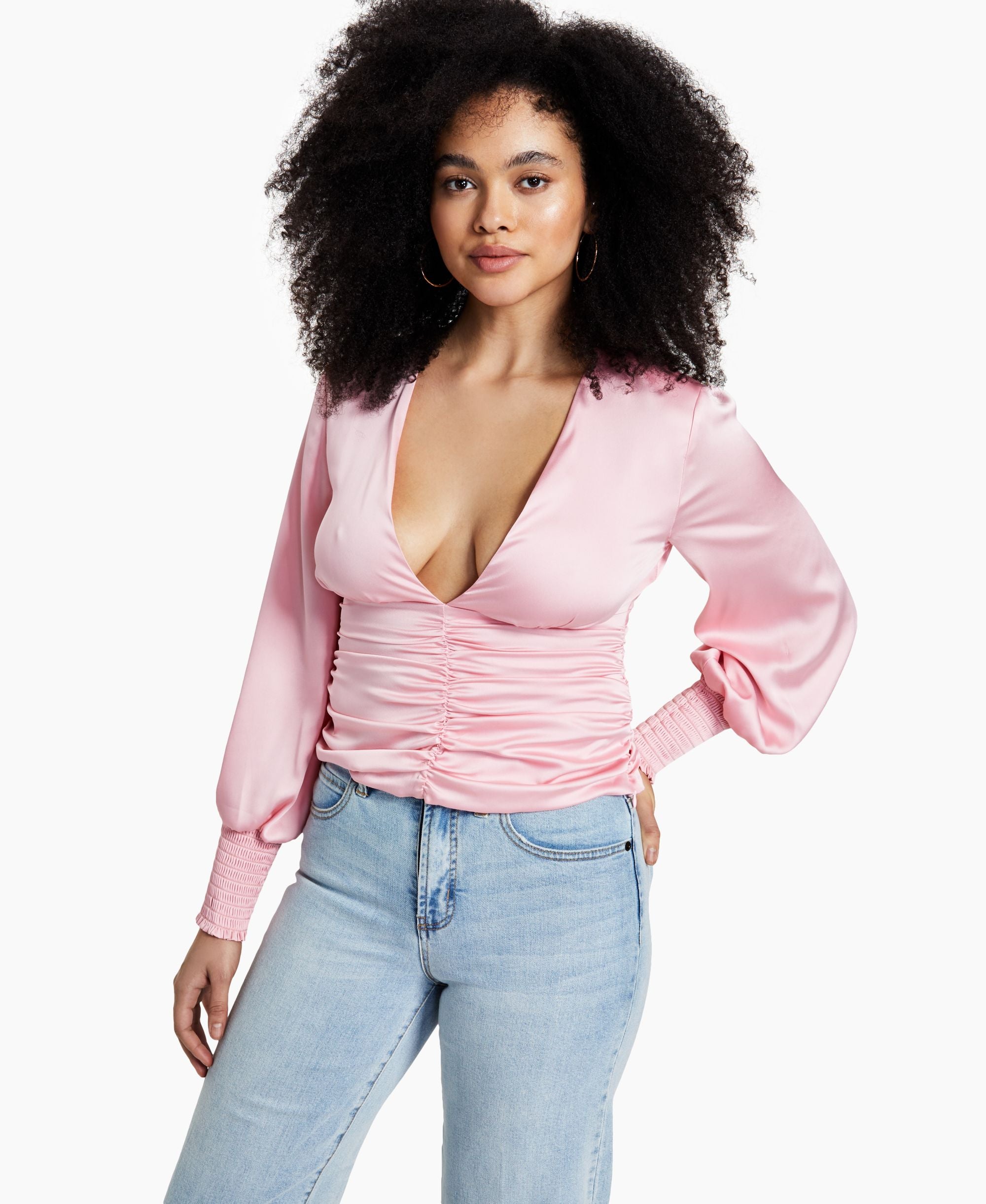 Bar III V Neck Ruched Signature Blouse