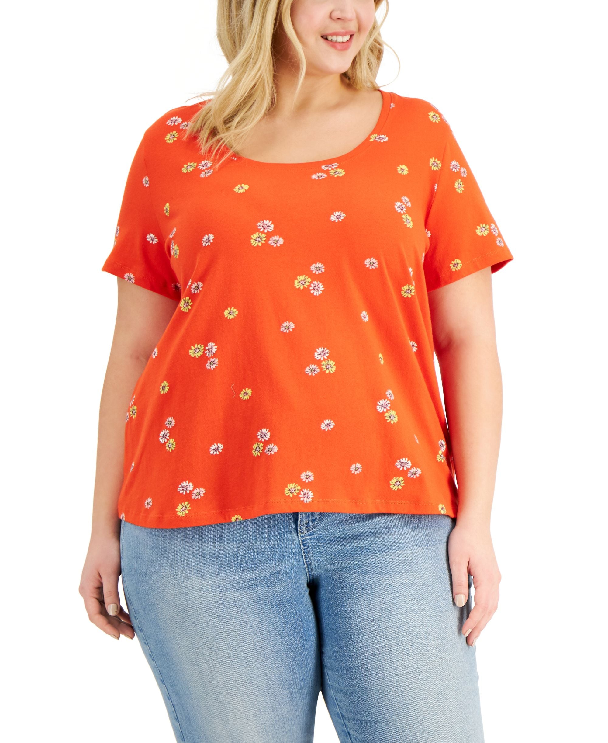 Style & Co Plus Size Cotton Floating Garden Printed T-Modern Shirt