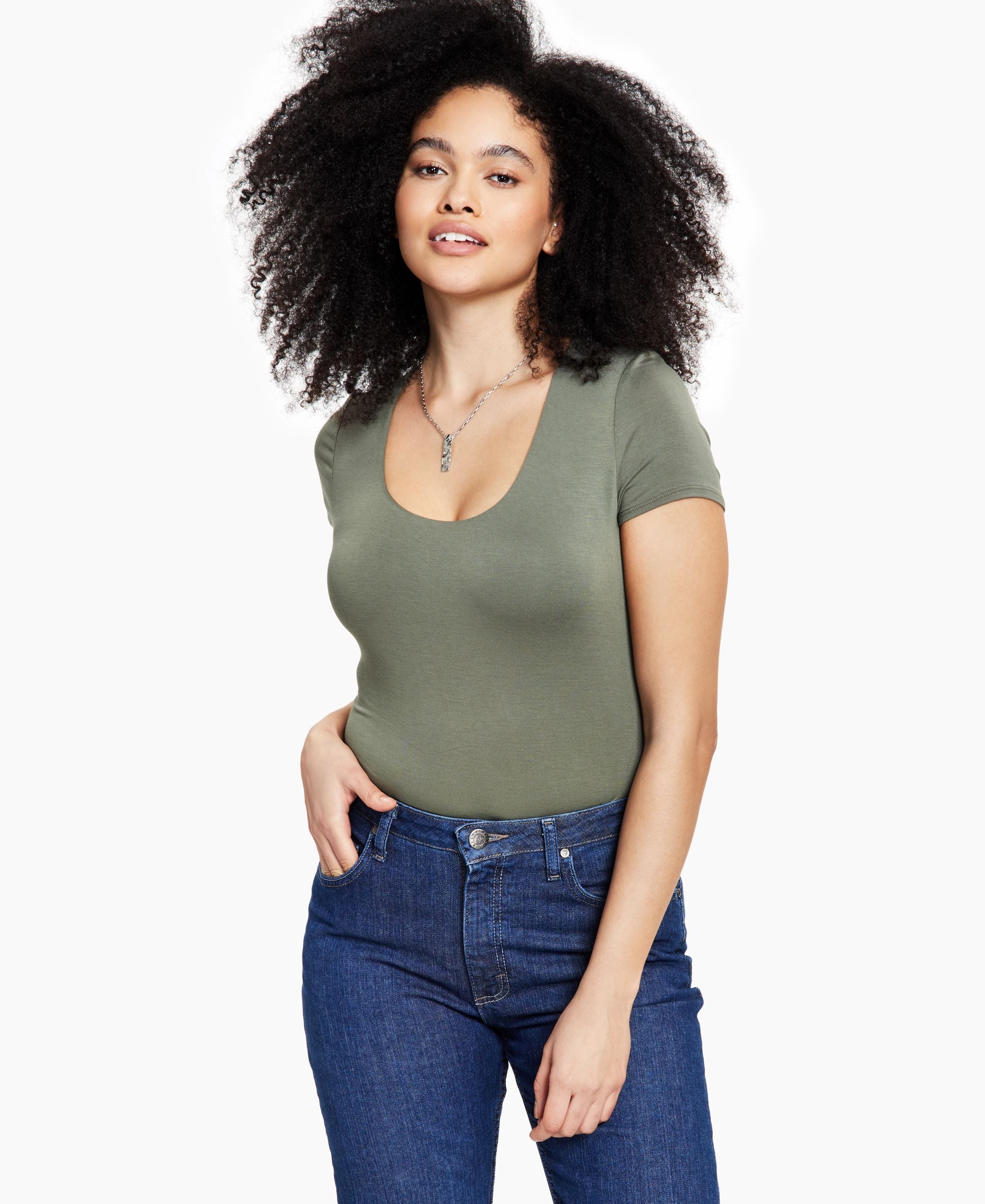 Bar III Short-Sleeve Jersey Scoop Neck Bodysuit