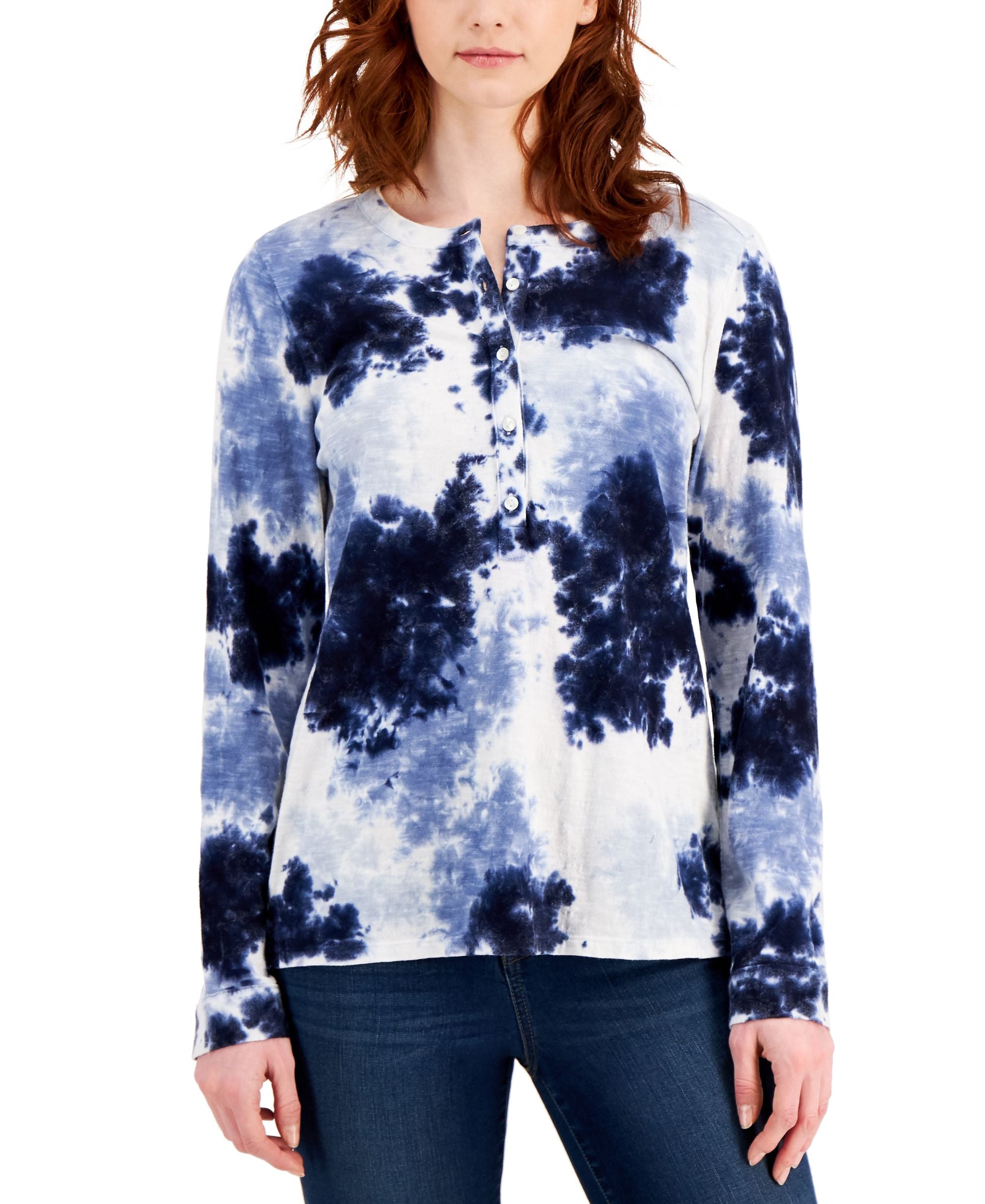 Style & Co Petite Cotton Tie Dyed Premium Top
