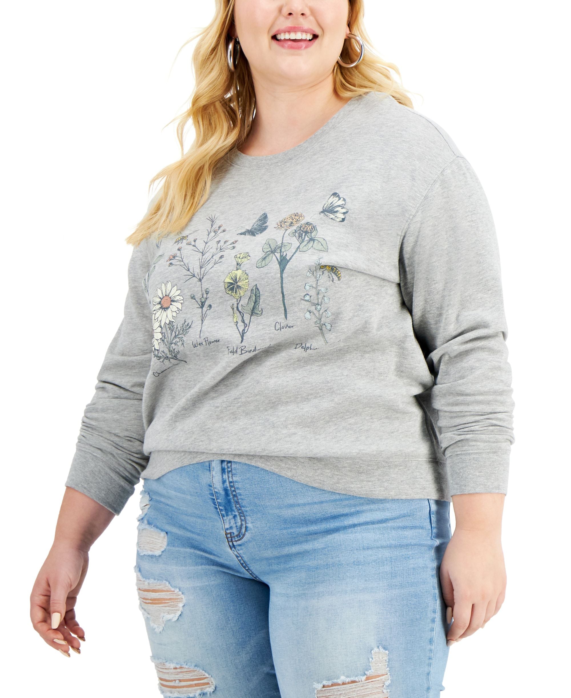 Modern Plus Size Botanical Floral-Graphic Sweatshirt