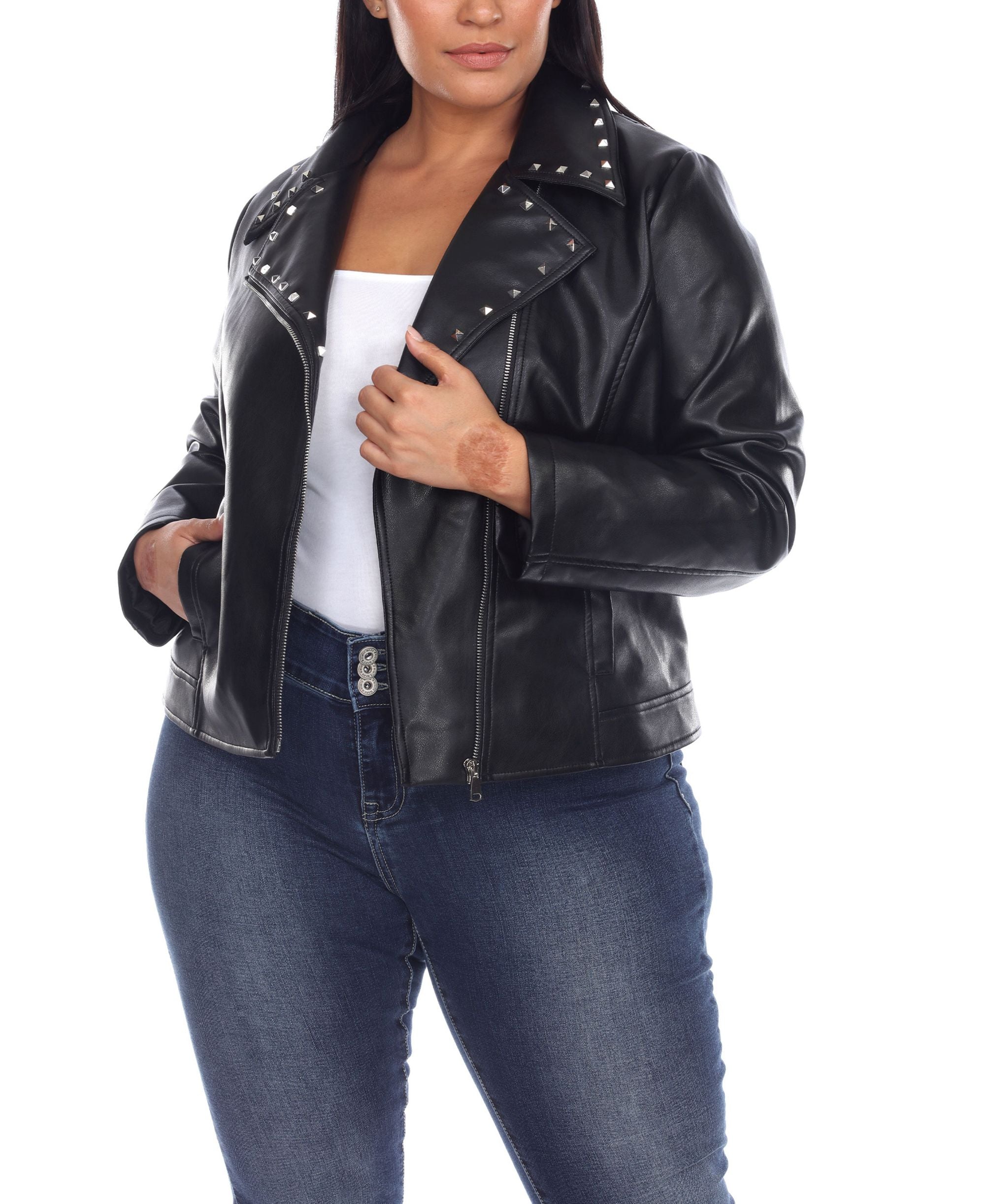 Plus Size Faux-Leather Finish Jacket