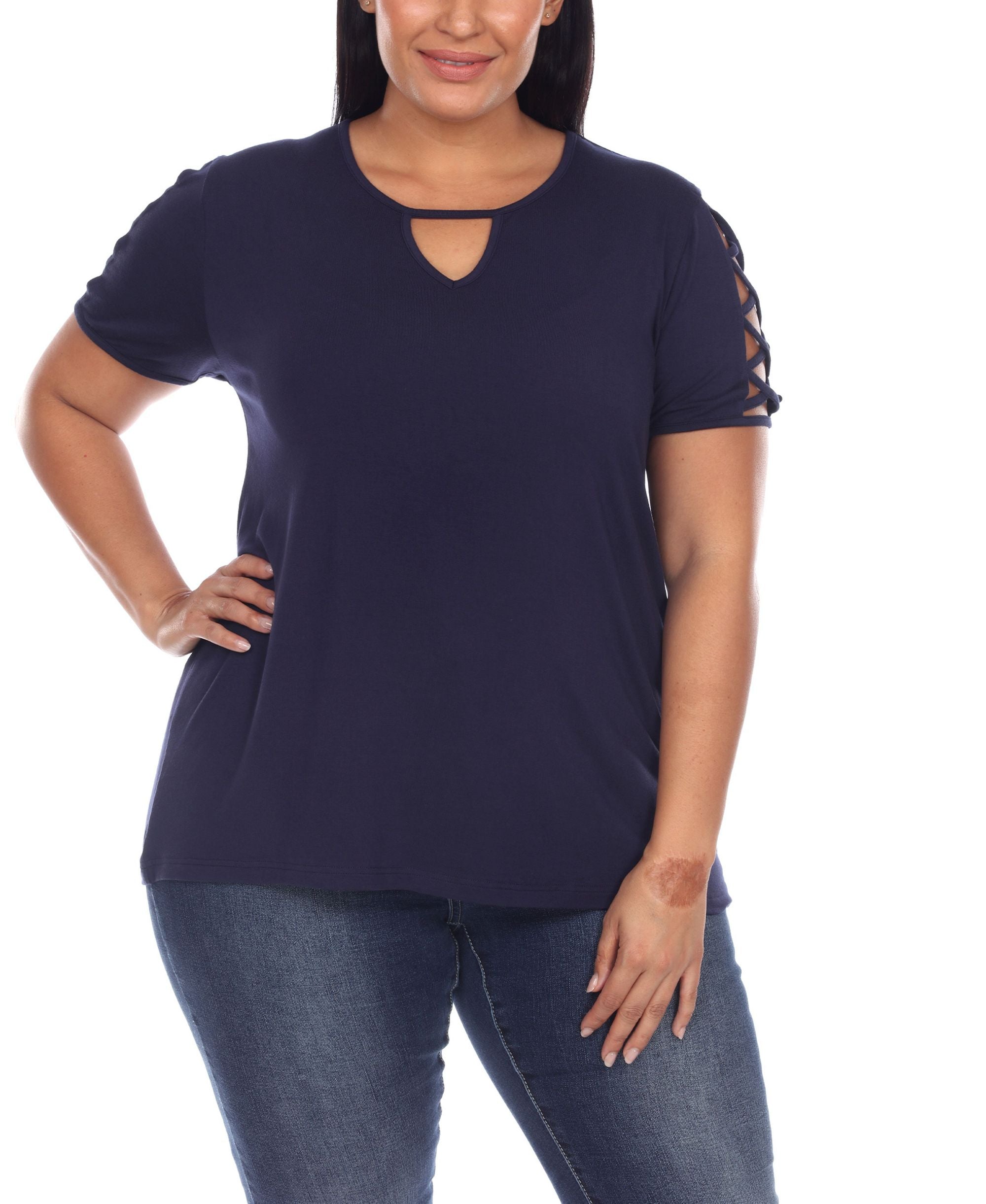 Plus Size Keyhole Neck Cutout Short-Sleeve Premium Top