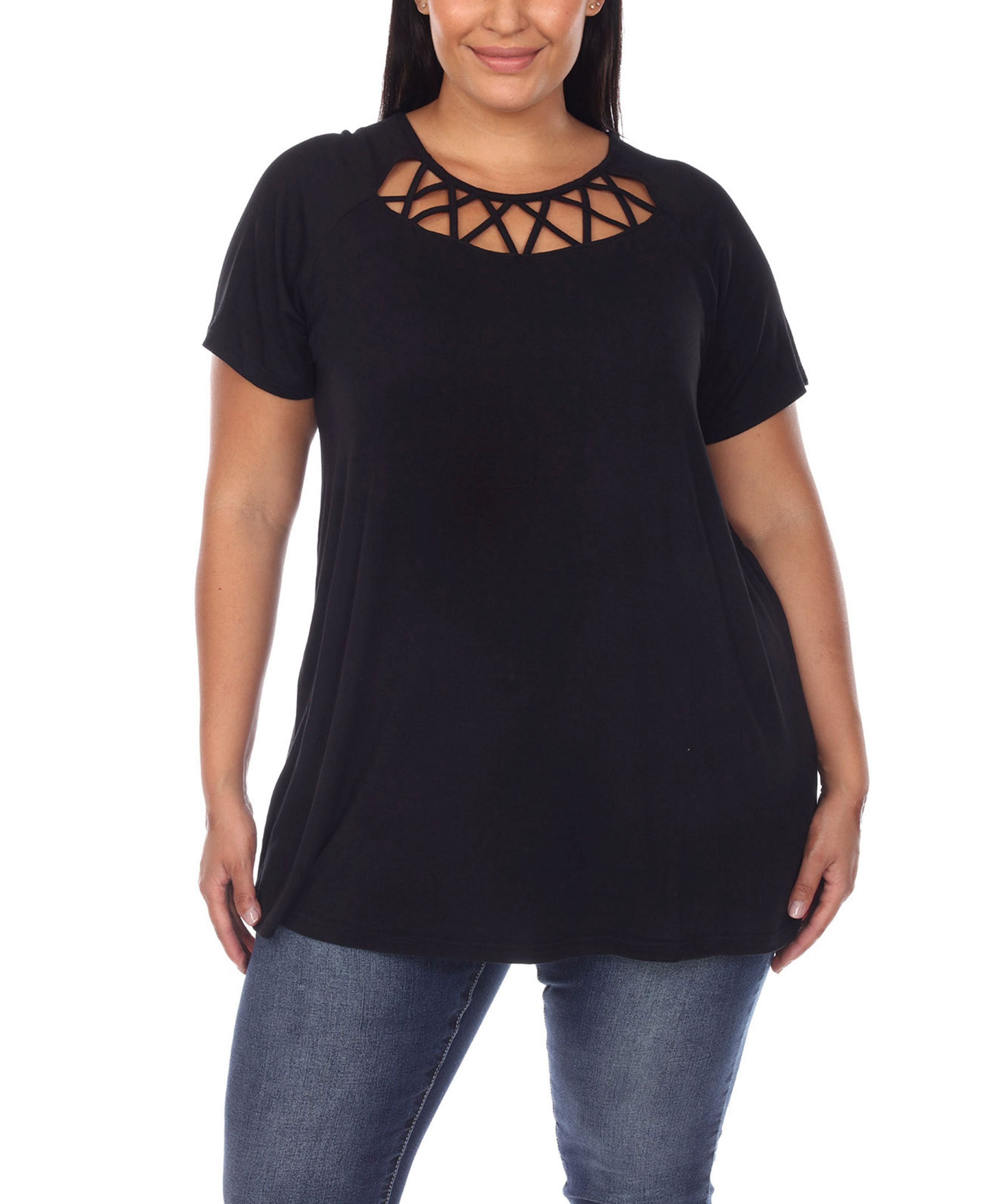 Plus Size Crisscross Cutout Short-Sleeve Premium Top