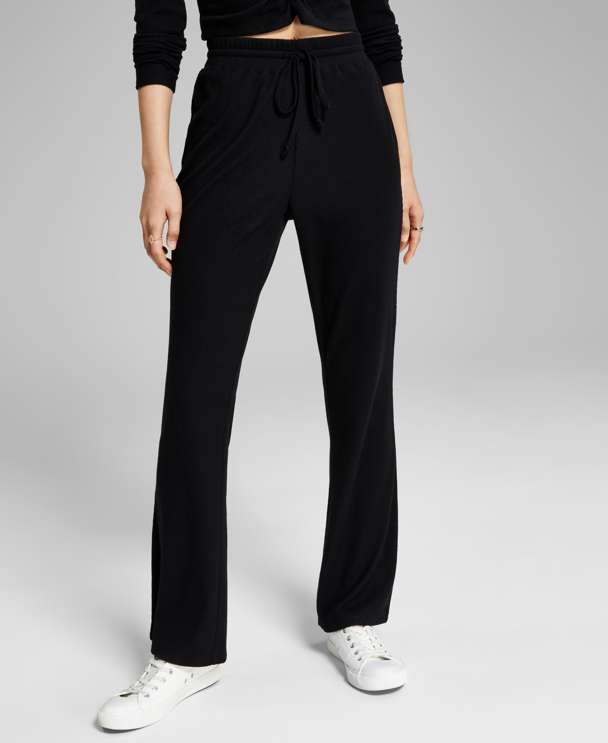 Now This Womens Ribbed Wide-Leg Signature Pants