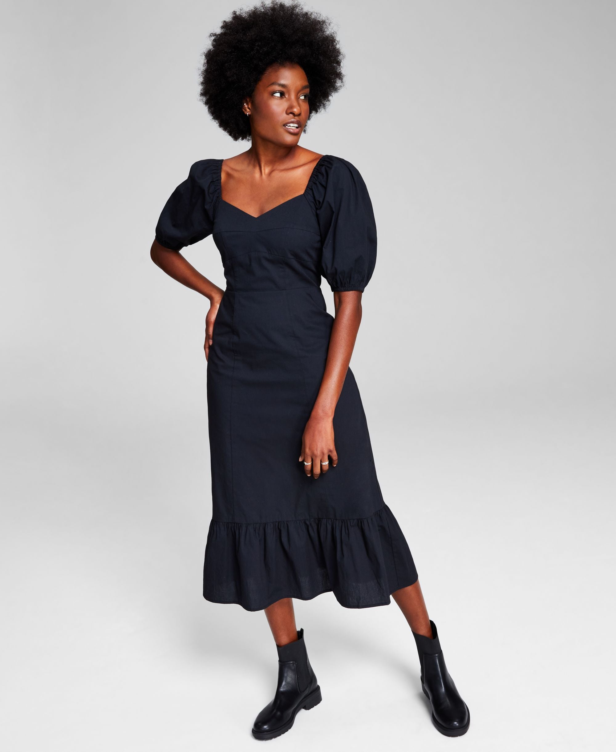 Now This Womens Puff-Sleeve Midi Dress