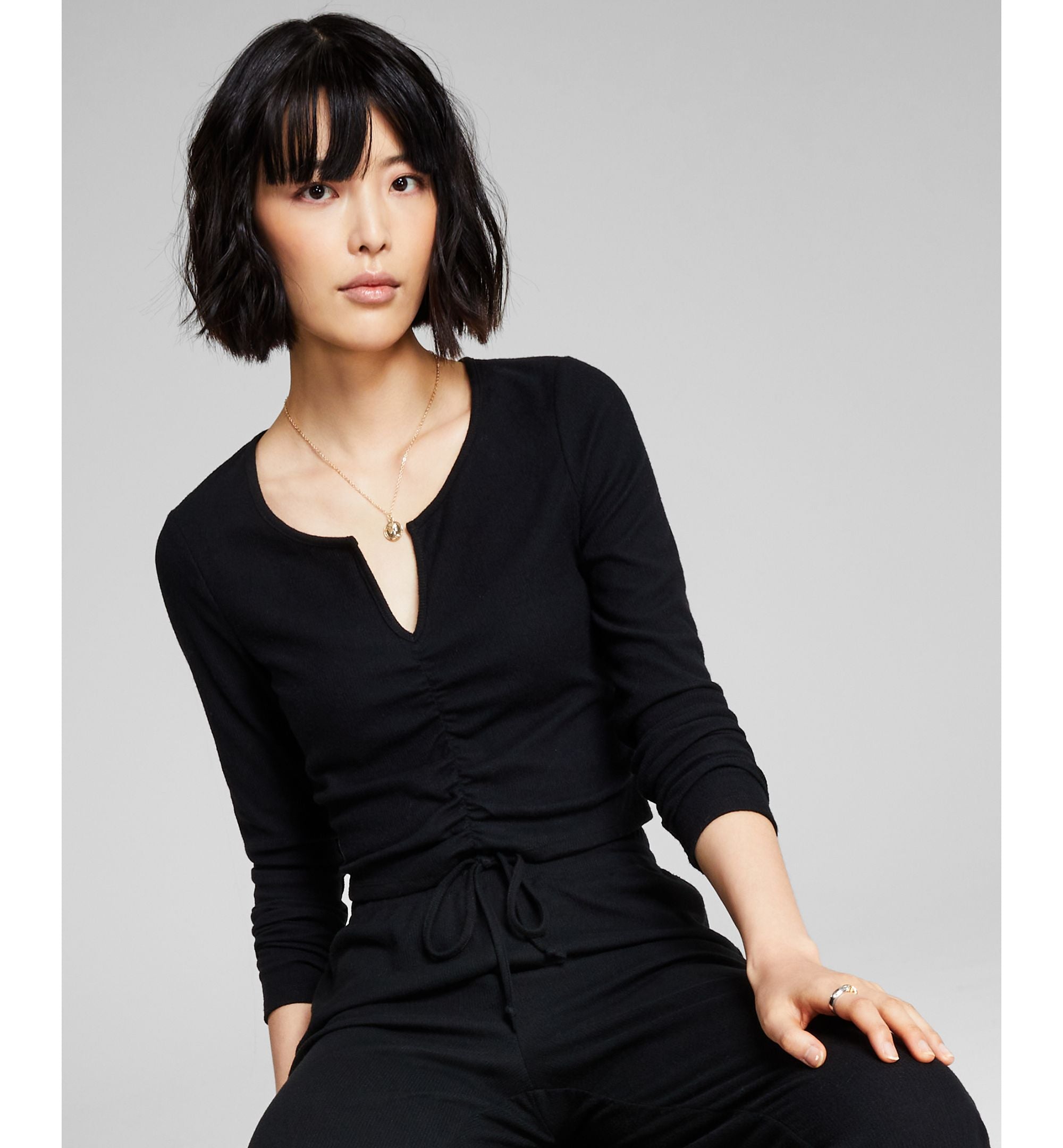 Now This Womens Ruched Henley Premium Top