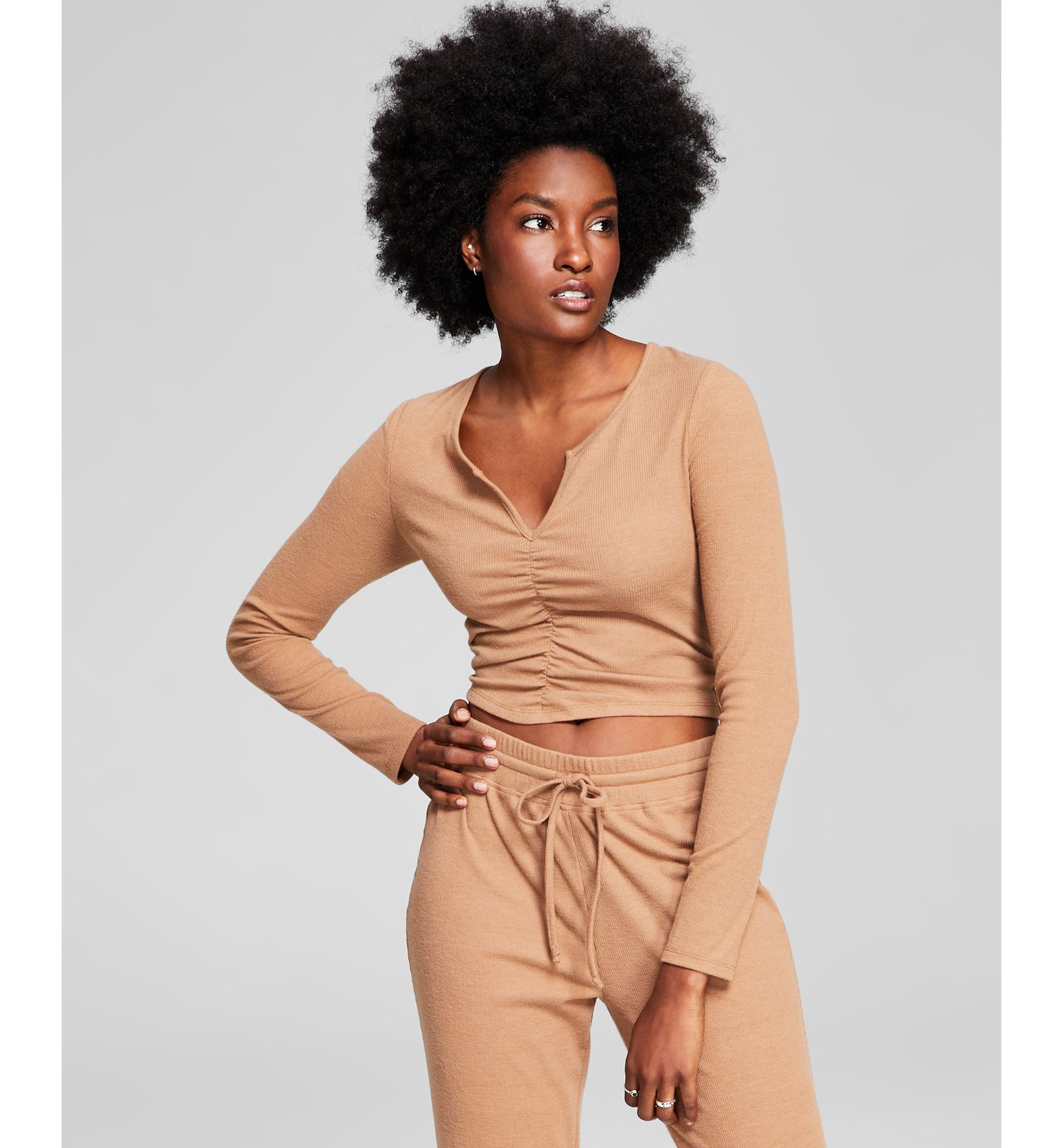 Now This Womens Ruched Henley Premium Top