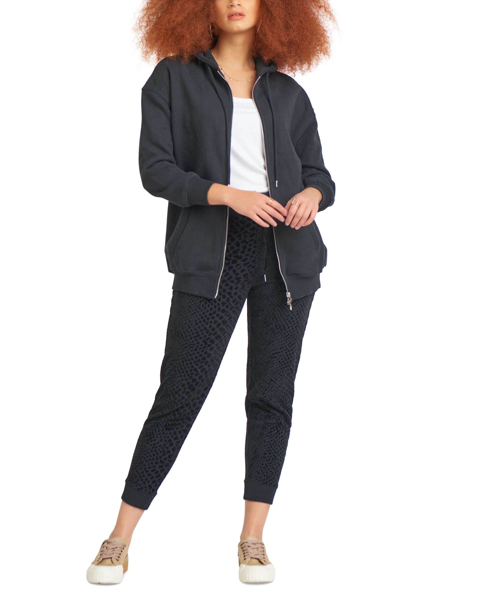 Black Tape Zip-Front Hoodie