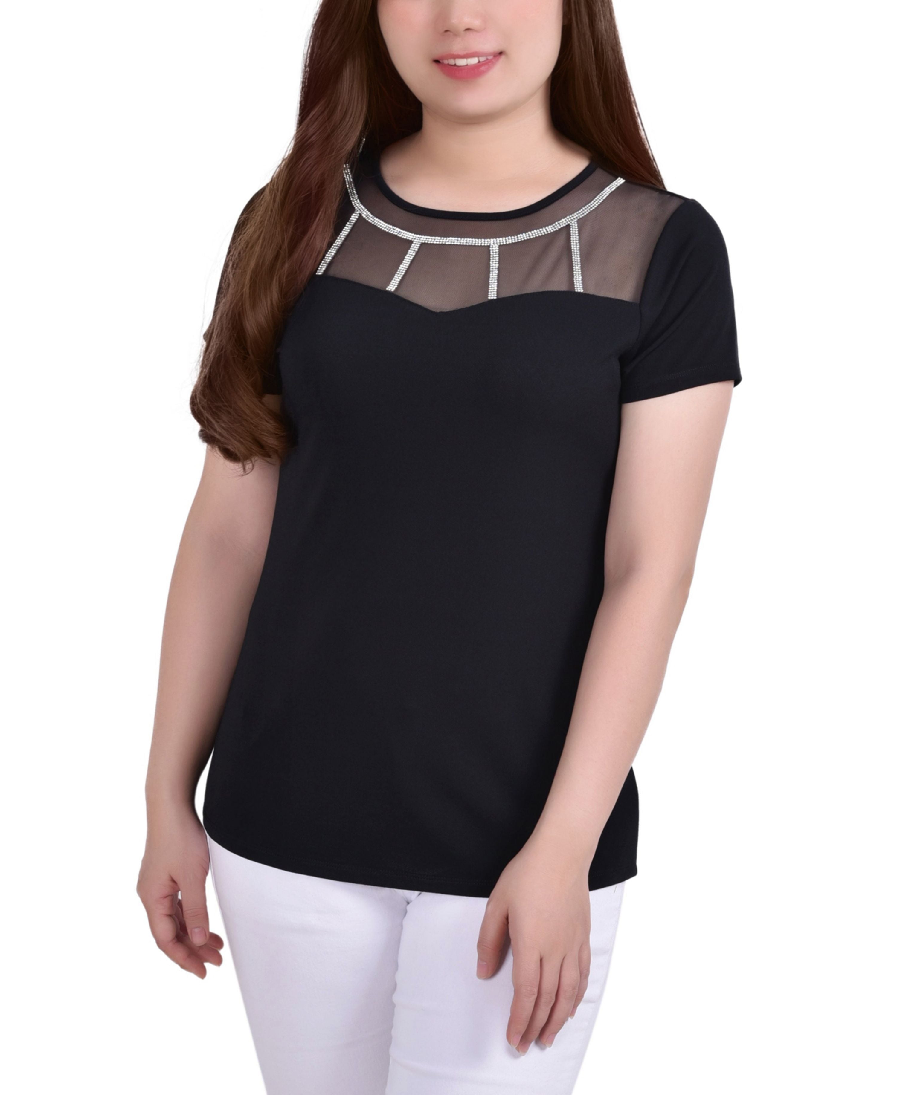 Petite Short-Sleeve Crepe Knit Premium Top
