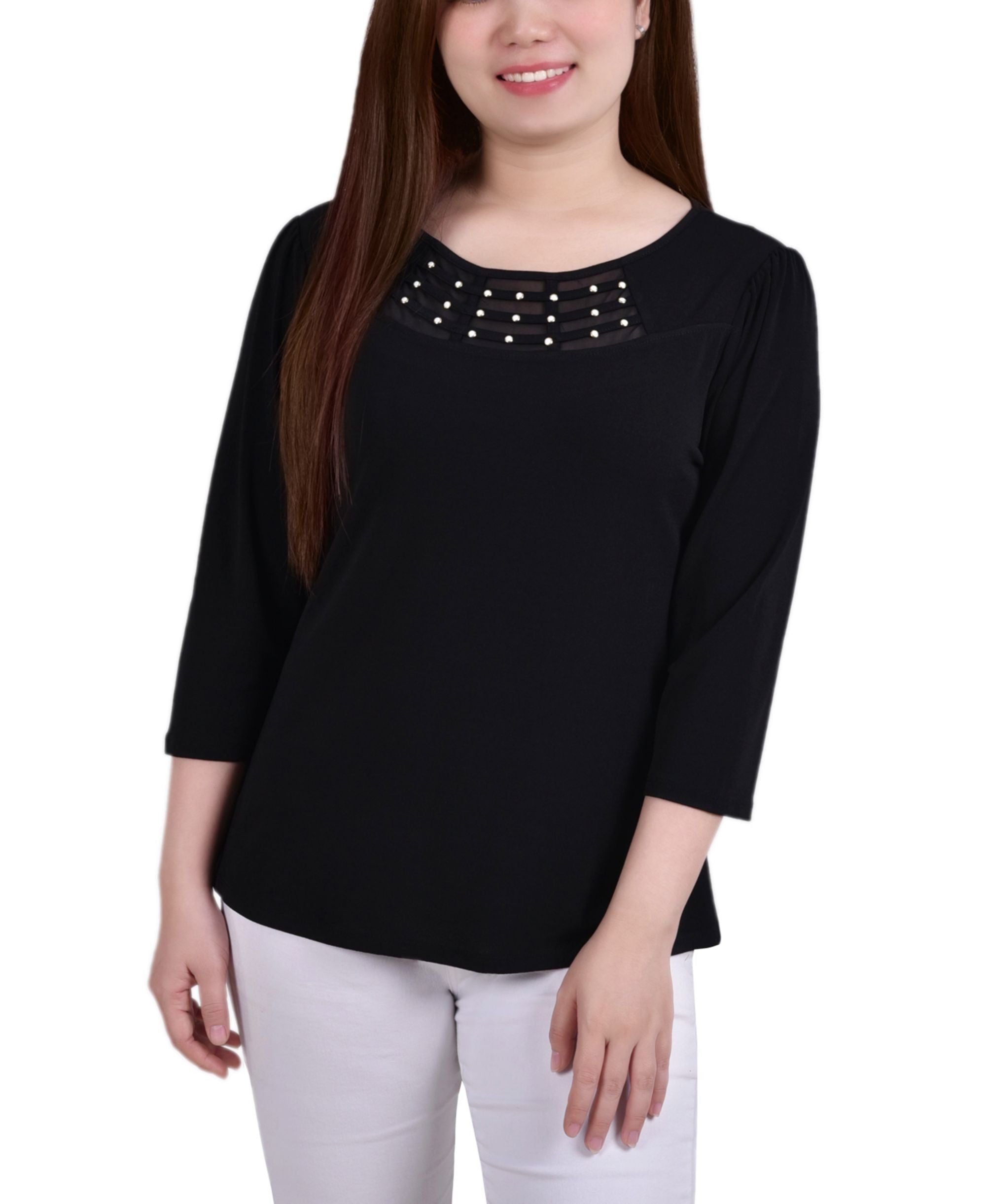 Petite 3/4 Sleeve Crepe Knit Premium Top