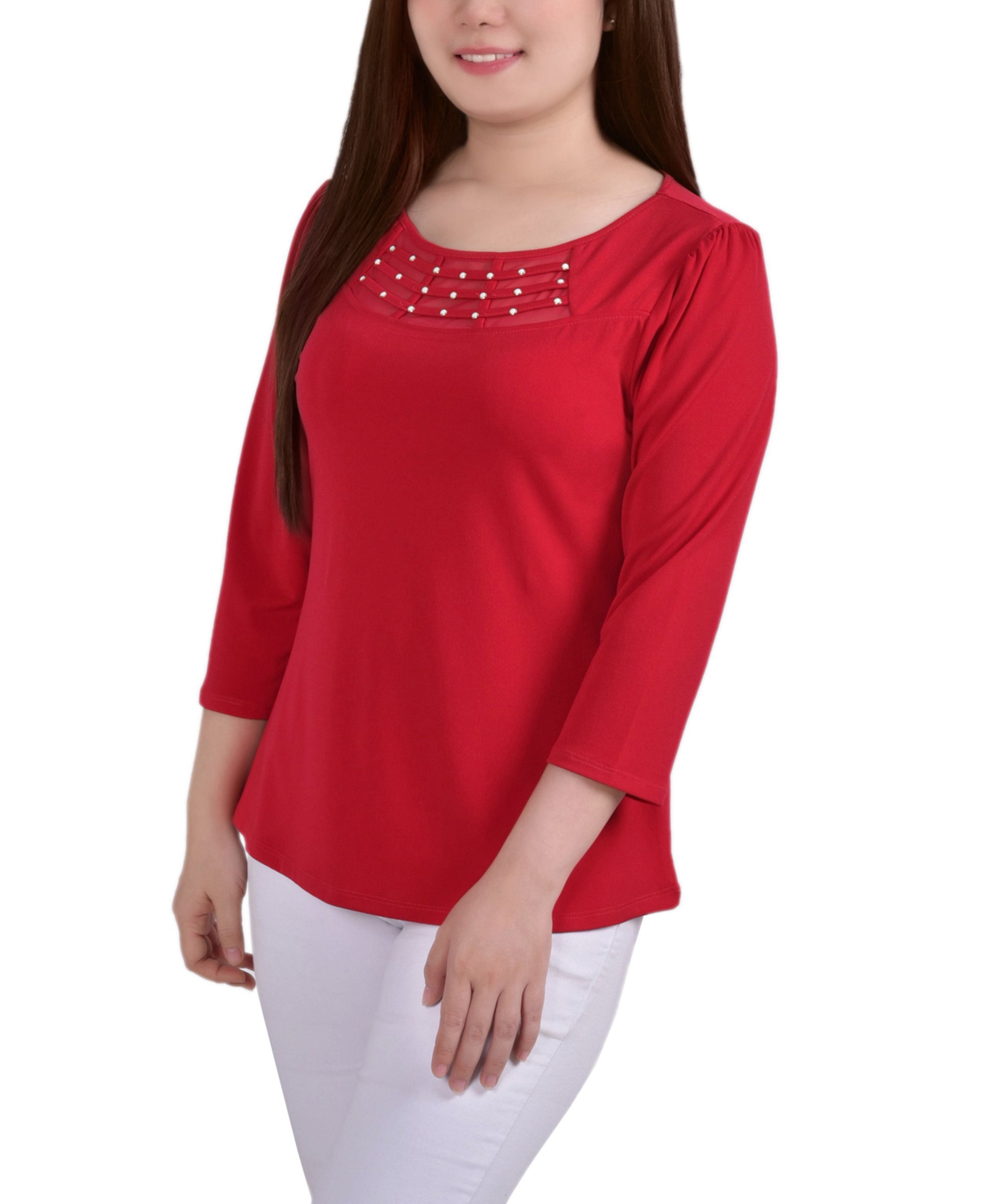 Petite 3/4 Sleeve Crepe Knit Premium Top