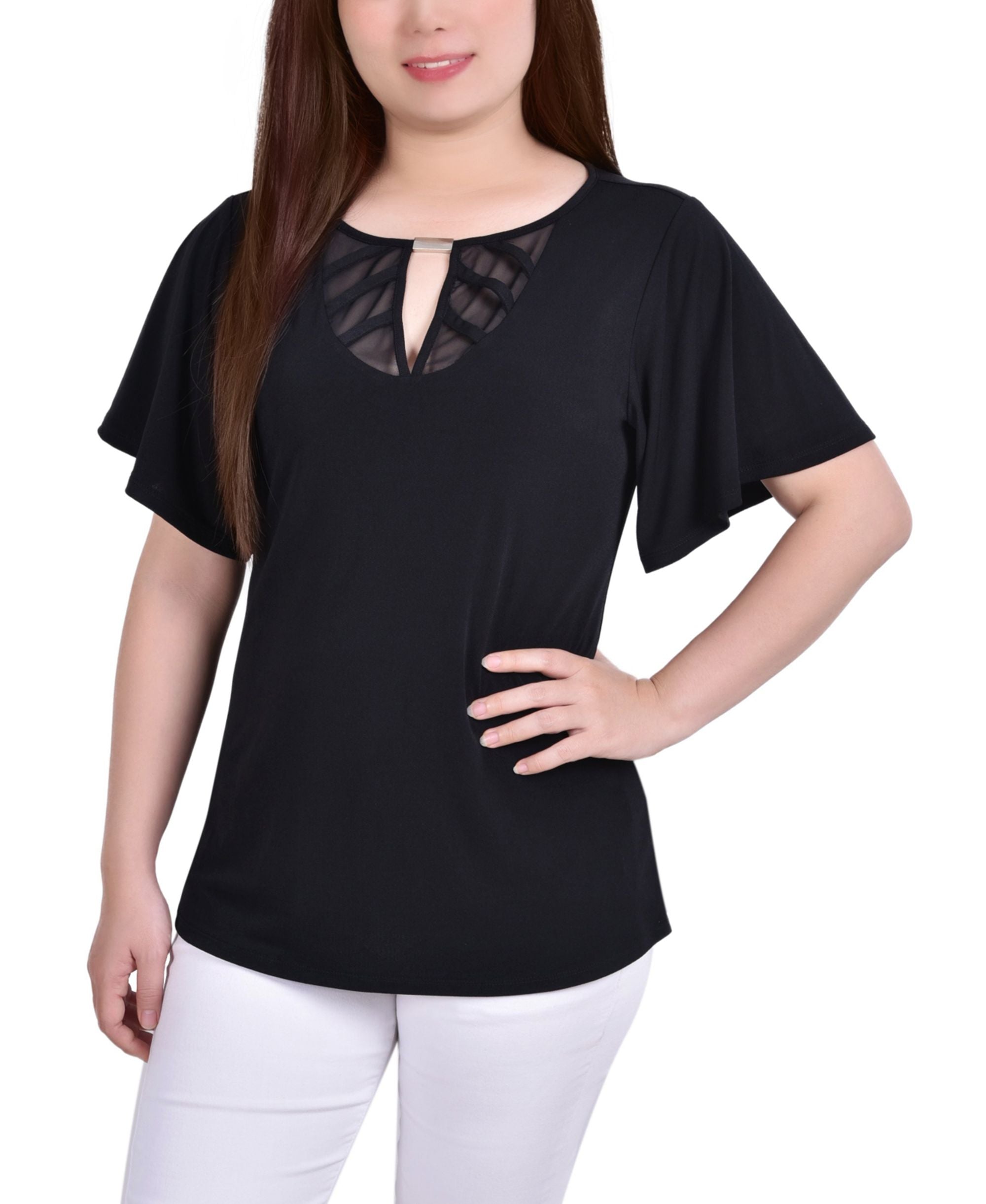 Petite Short Flutter-Sleeve Premium Top