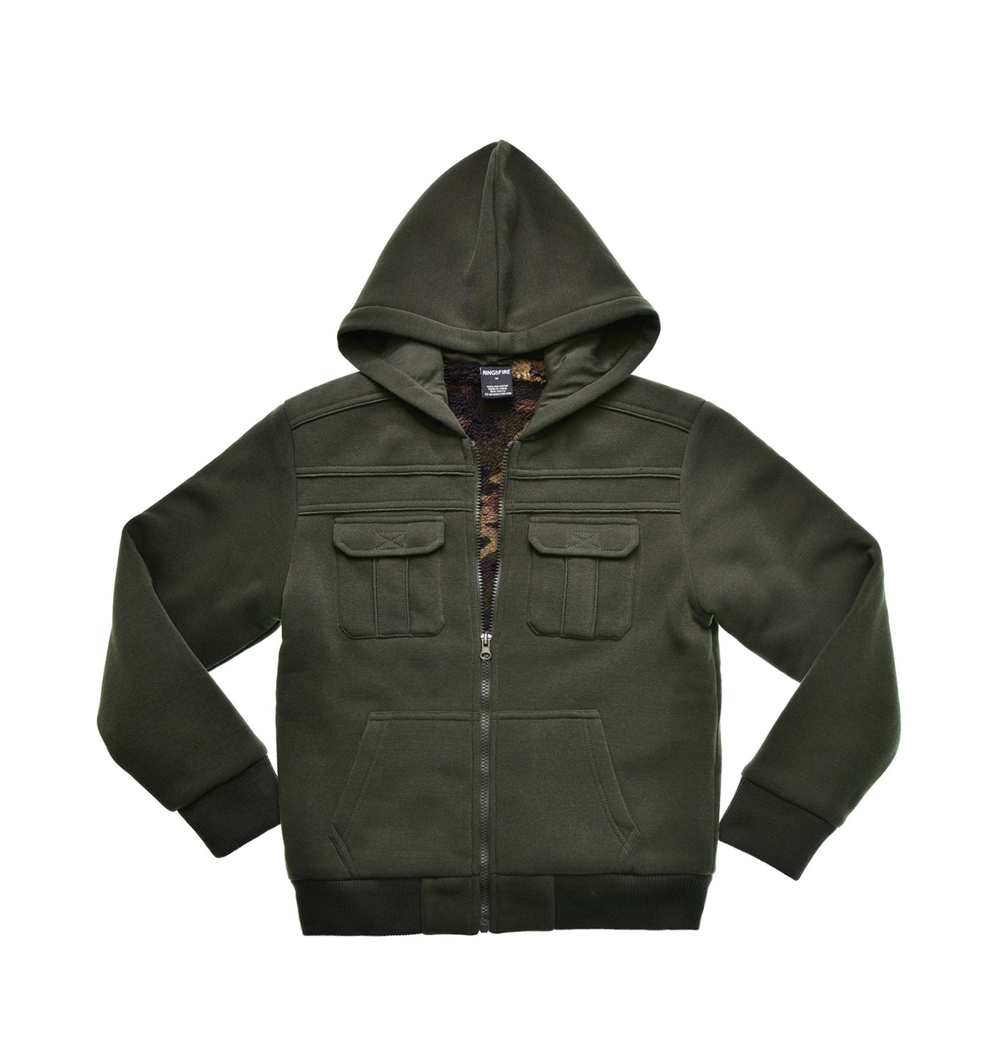 Ring Of Fire Big Boys Sherpa fully lined Fleece Zip Up Hooded Jacket