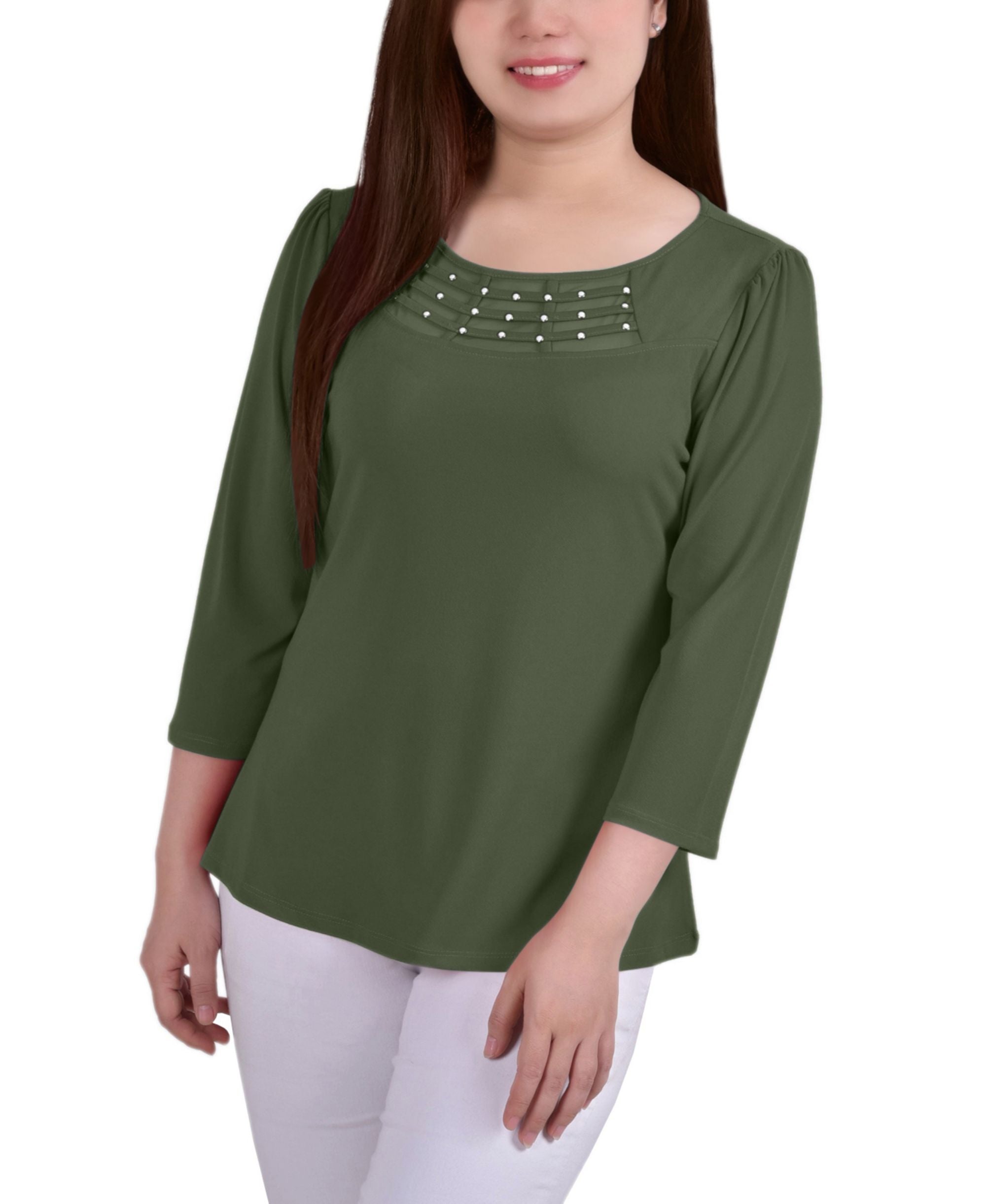 Petite 3/4 Sleeve Crepe Knit Premium Top