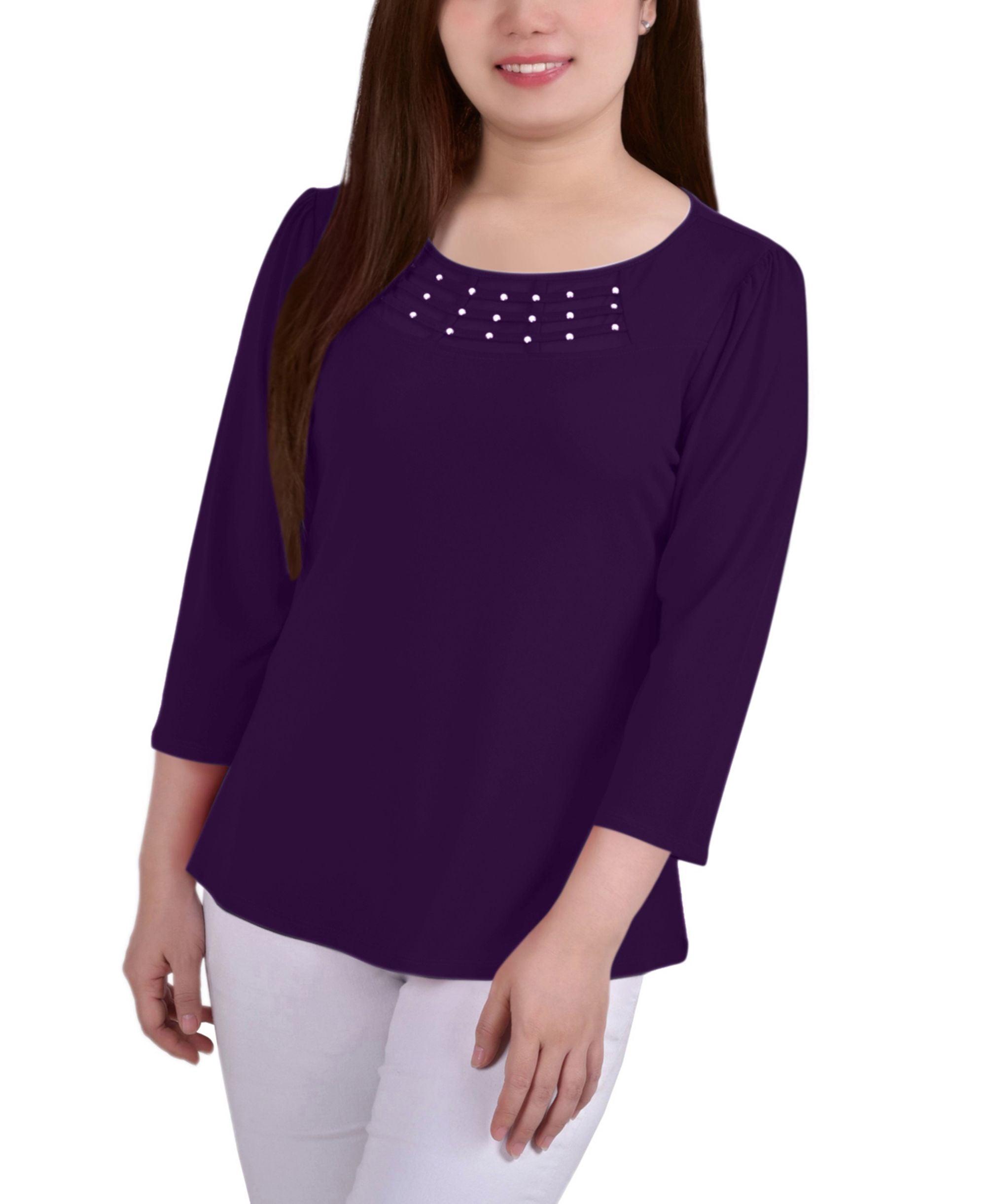 Petite 3/4 Sleeve Crepe Knit Premium Top