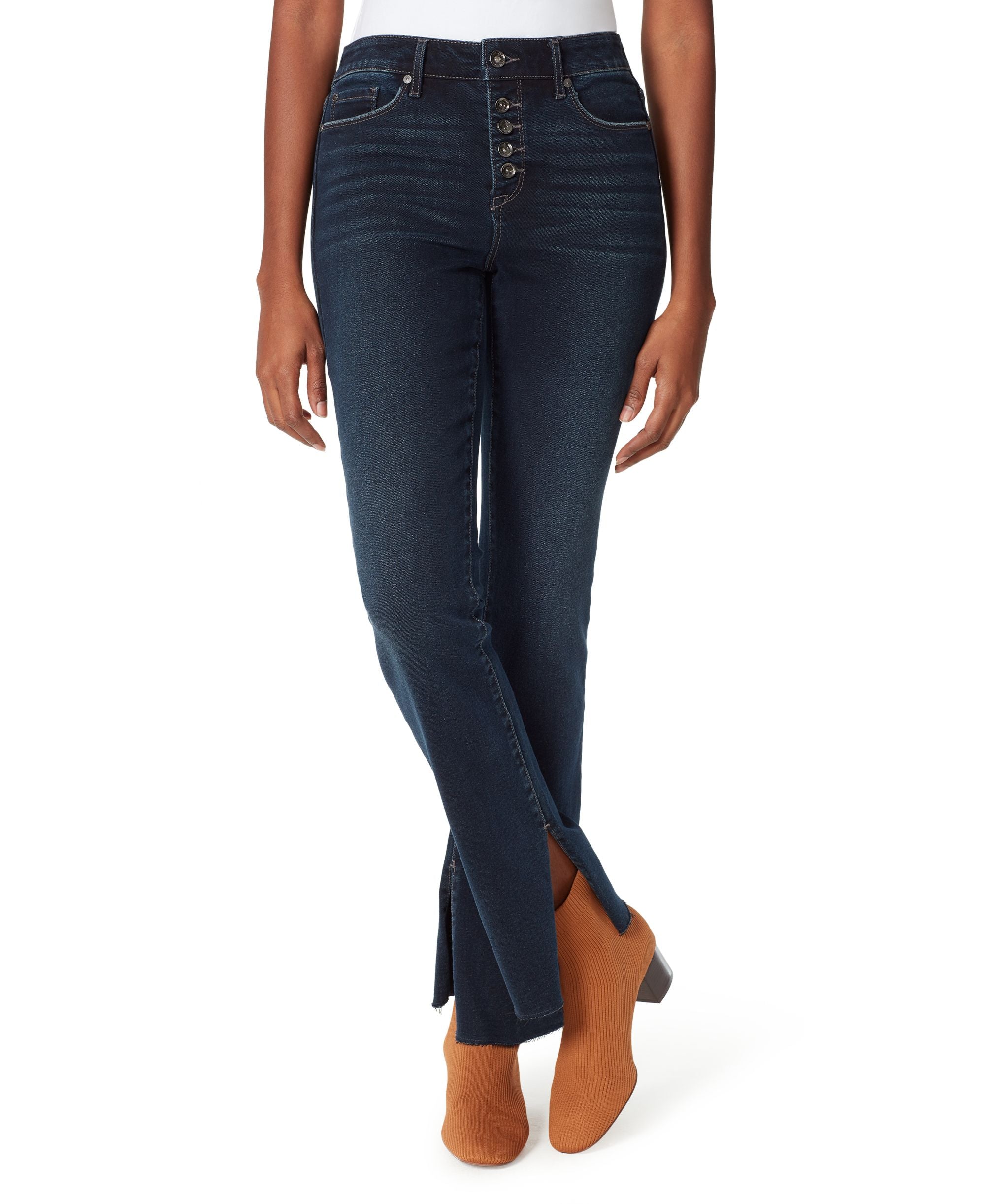 Anne Klein Denim Sport Womens Boot-Cut With Inside Slit Premium Jeans