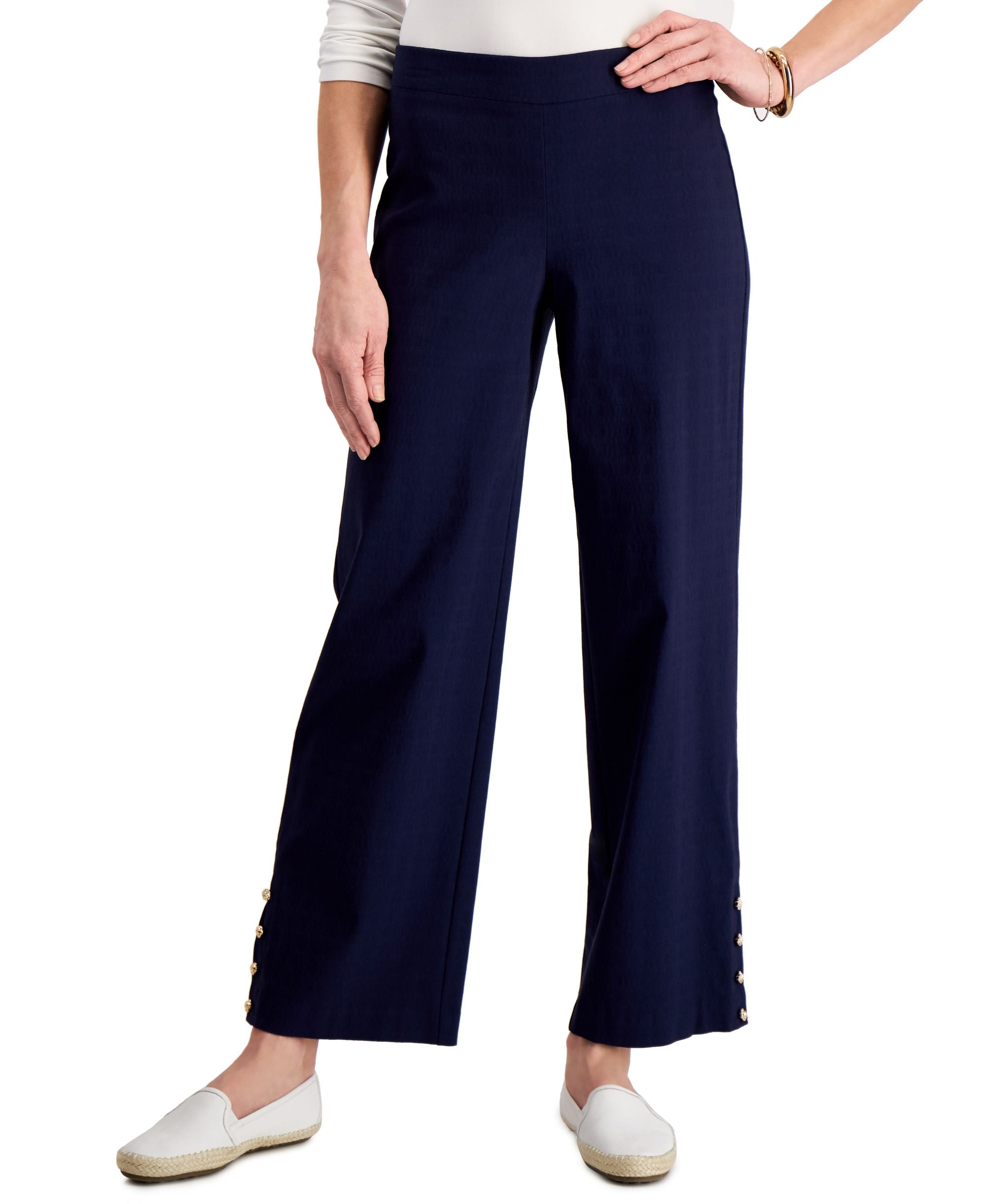 JM Collection Button Hem Wide-Leg Signature Pants