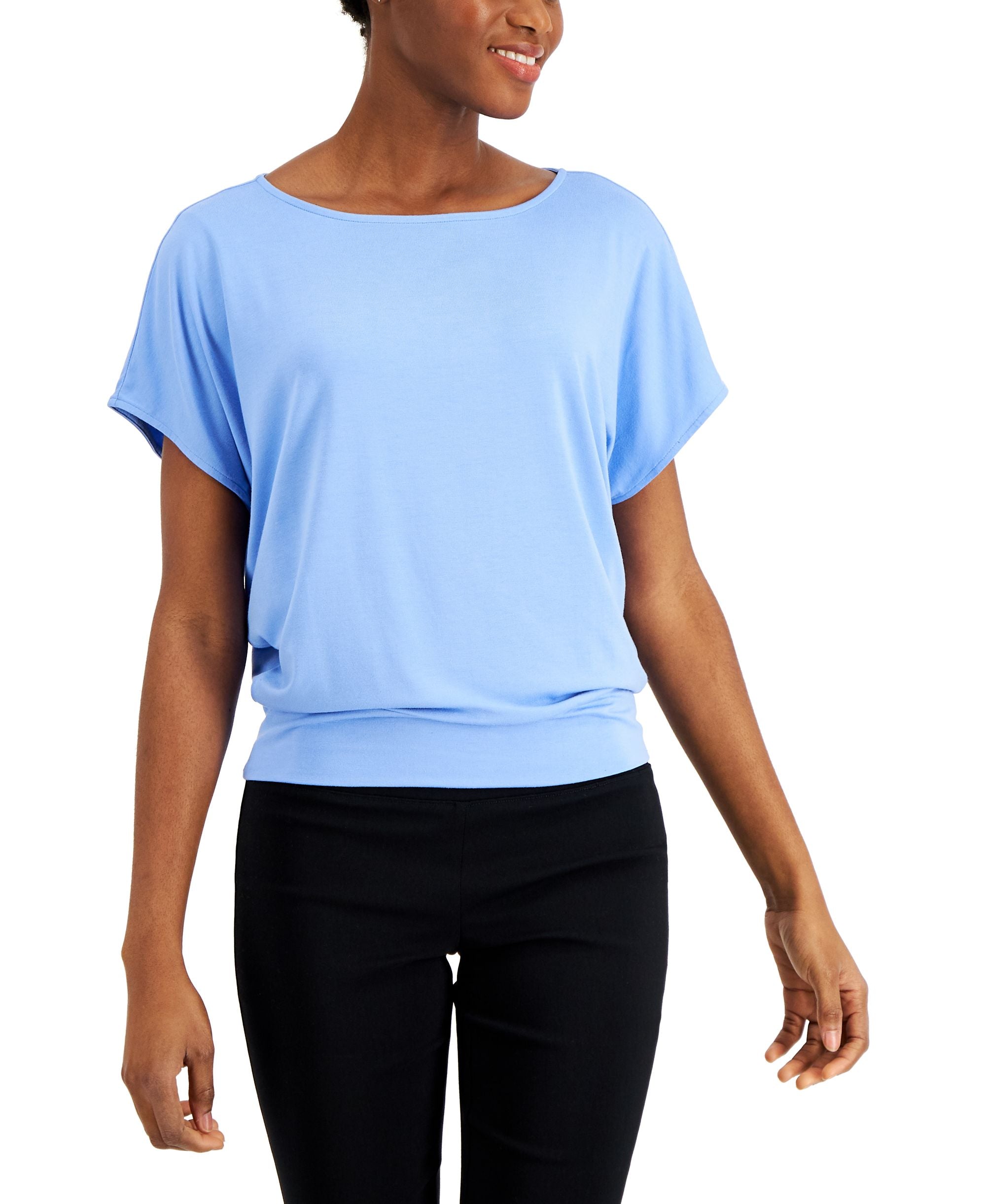 Alfani Printed Banded Hem Boat Neck Premium Top