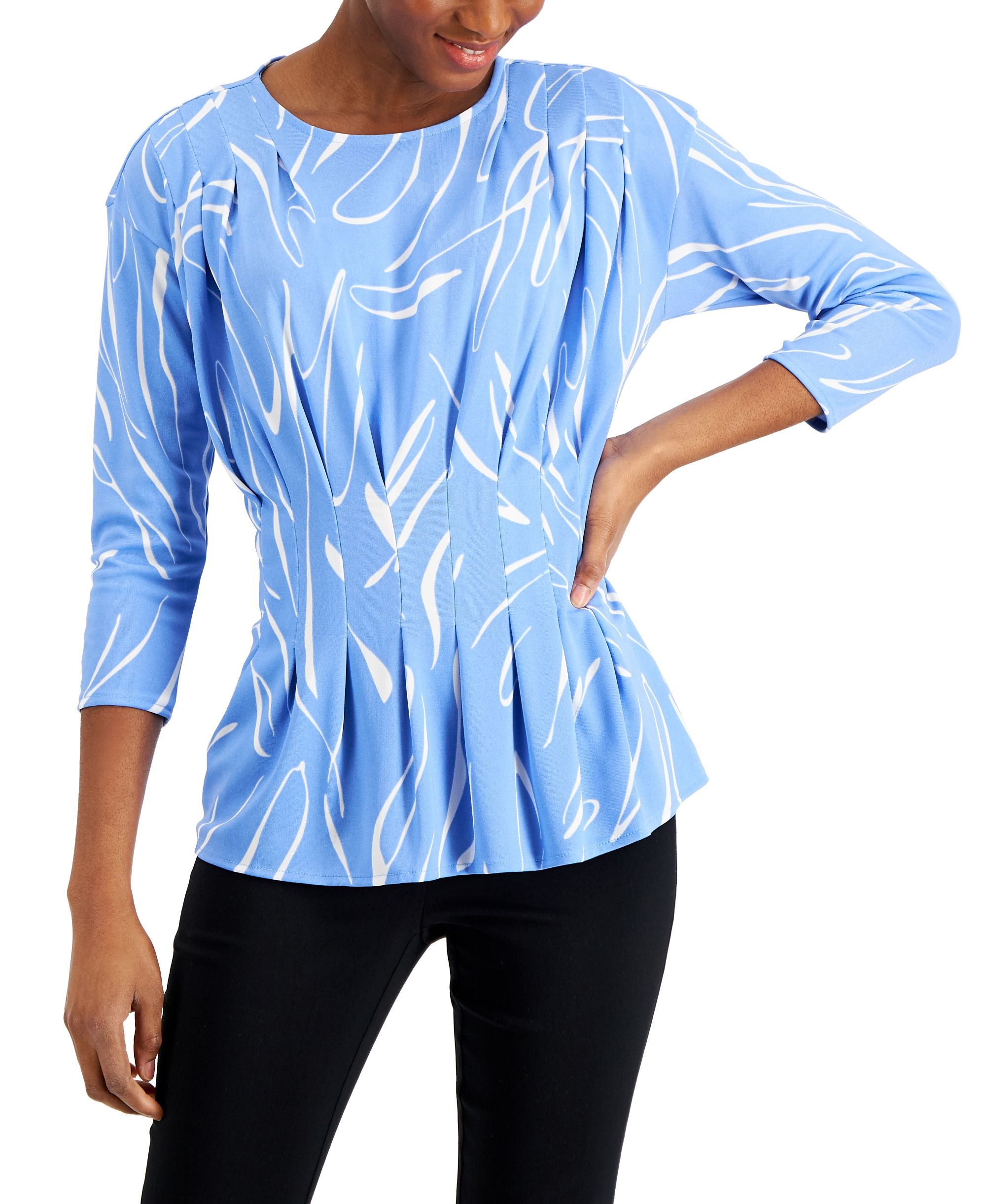 Alfani 3/4 Sleeve Pleated Peplum Premium Top