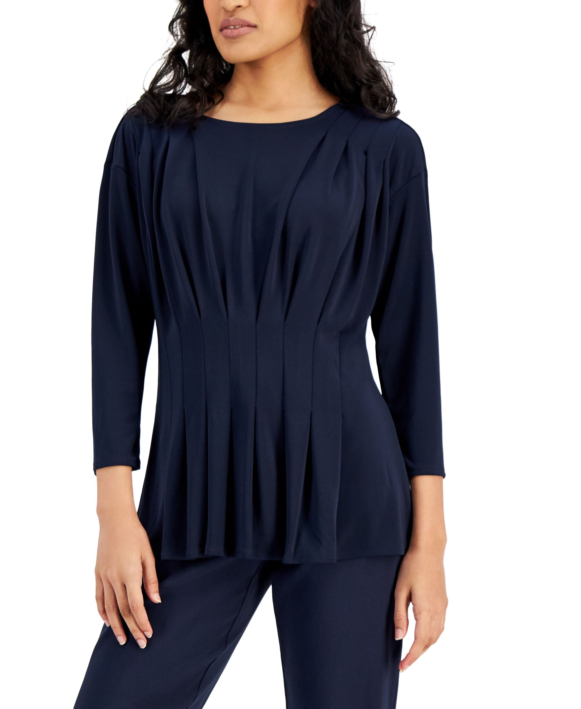 Alfani 3/4 Sleeve Pleated Peplum Premium Top