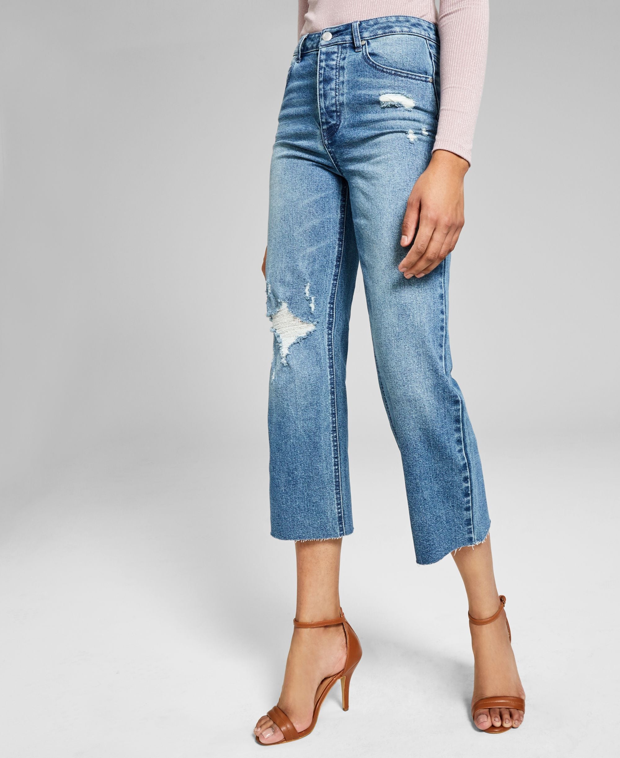 Now This Womens Ripped Mini Wide-Leg Premium Jeans