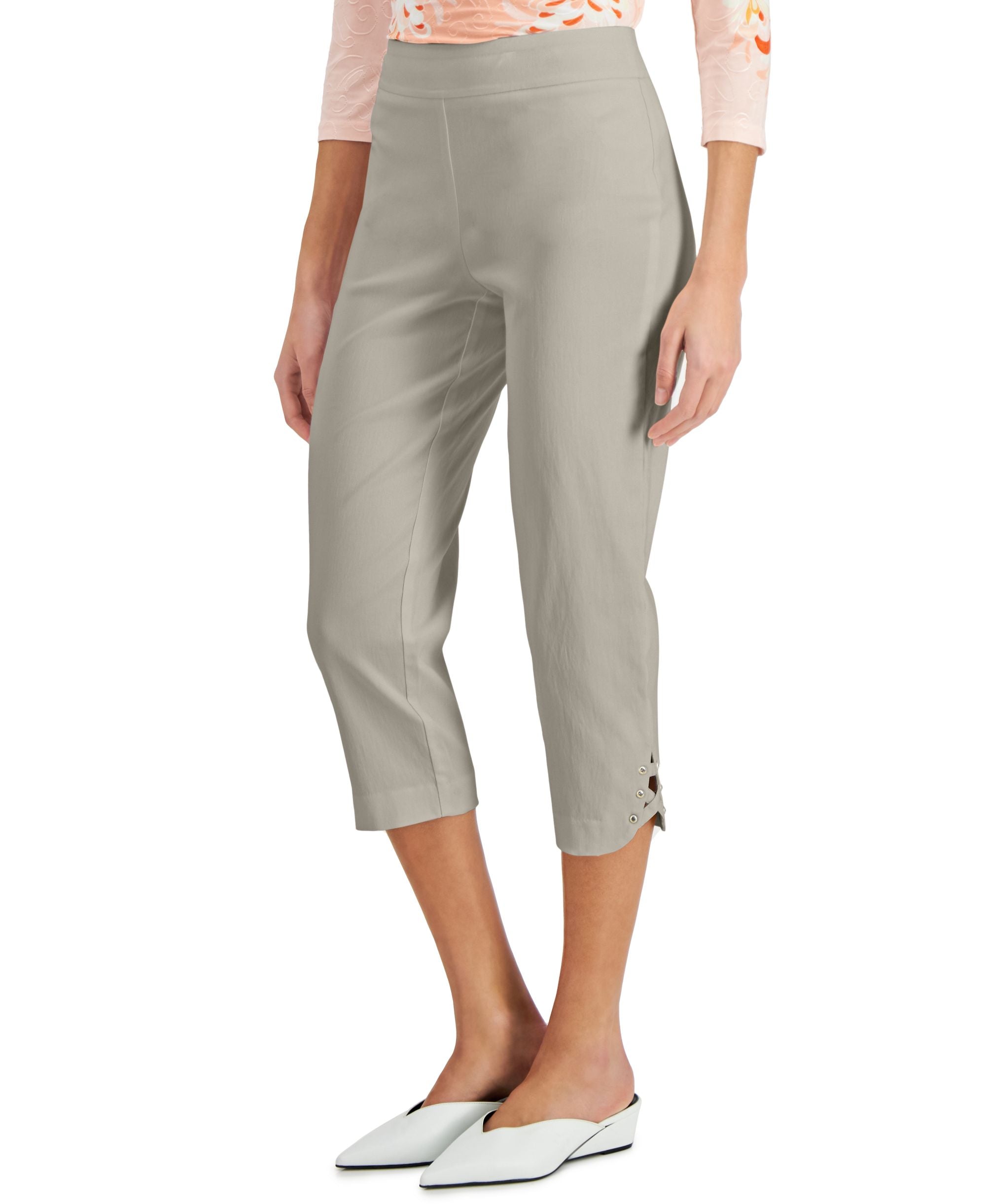 JM Collection Lattice Hem Capri-Length Signature Pants
