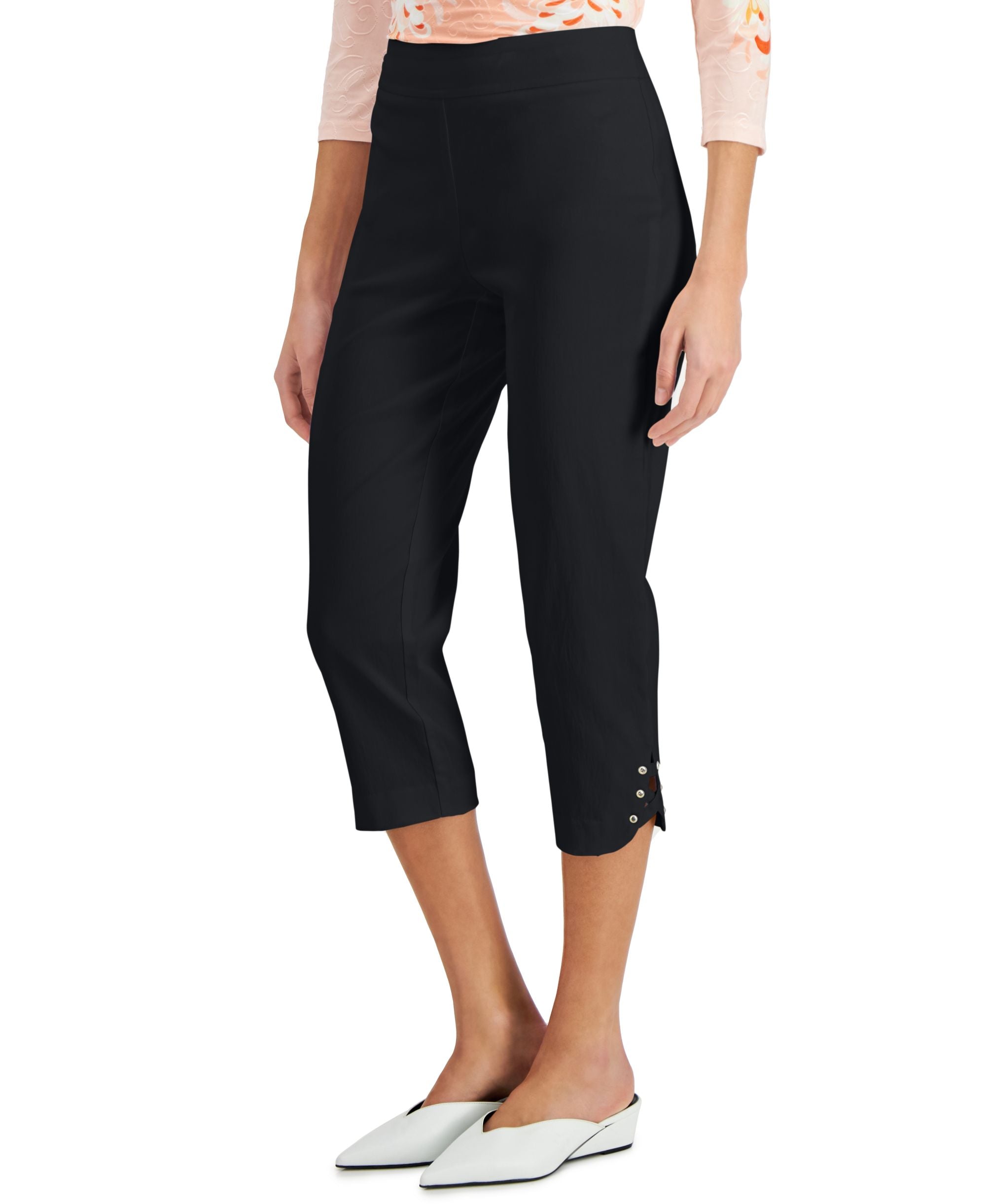 JM Collection Lattice Hem Capri-Length Signature Pants