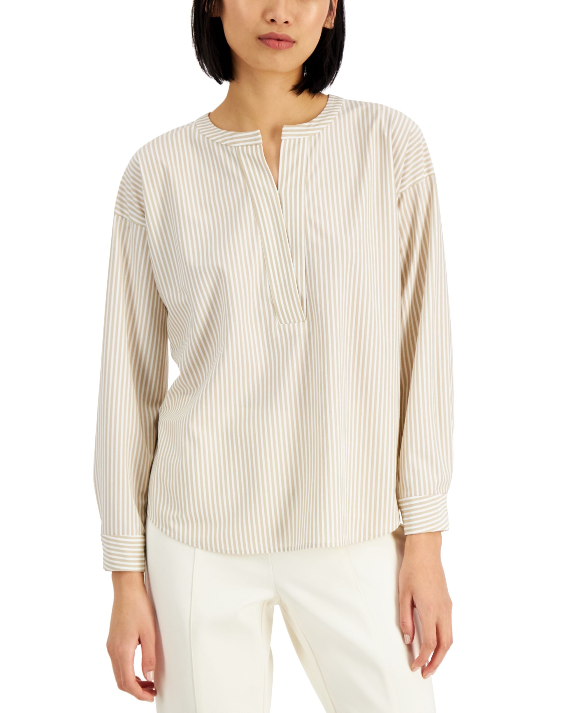 Alfani Striped Split Neck Premium Top