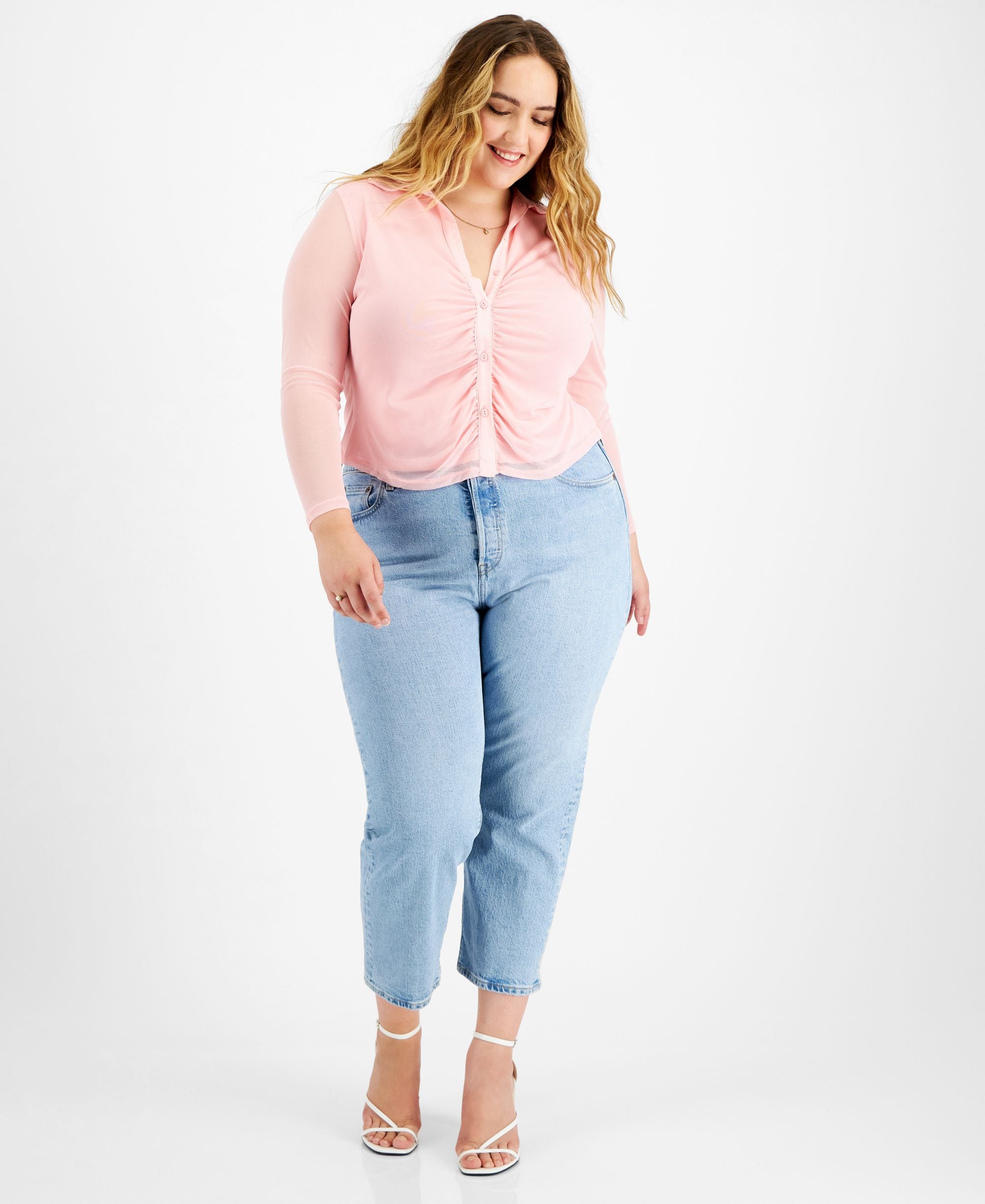 Bar III Modern Plus Size Gathered Front Modern Shirt