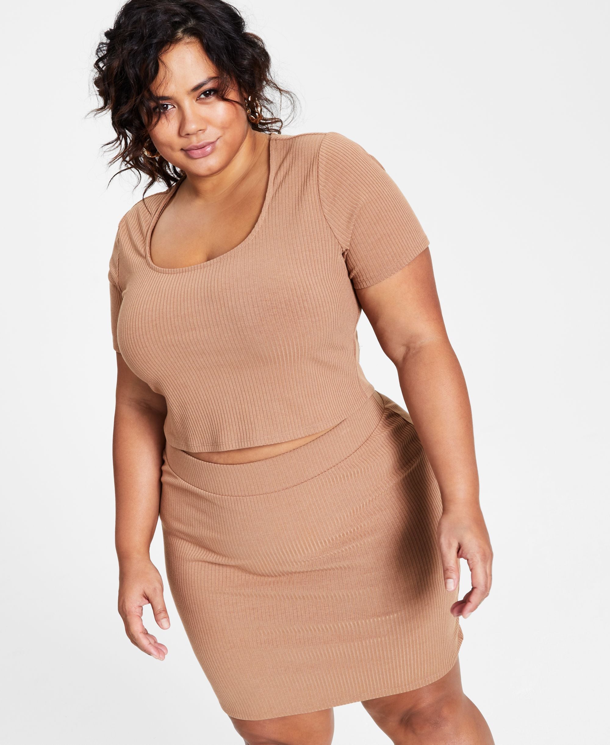 Bar III Modern Plus Size Ribbed Knit Crop Premium Top